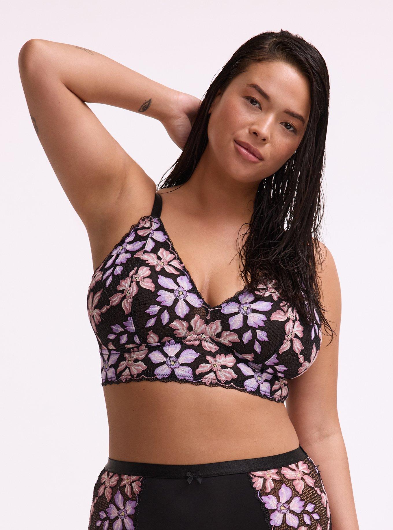 Ava Unlined Triangle Lace Bralette, ROMANTIC PASTEL FLORAL, hi-res