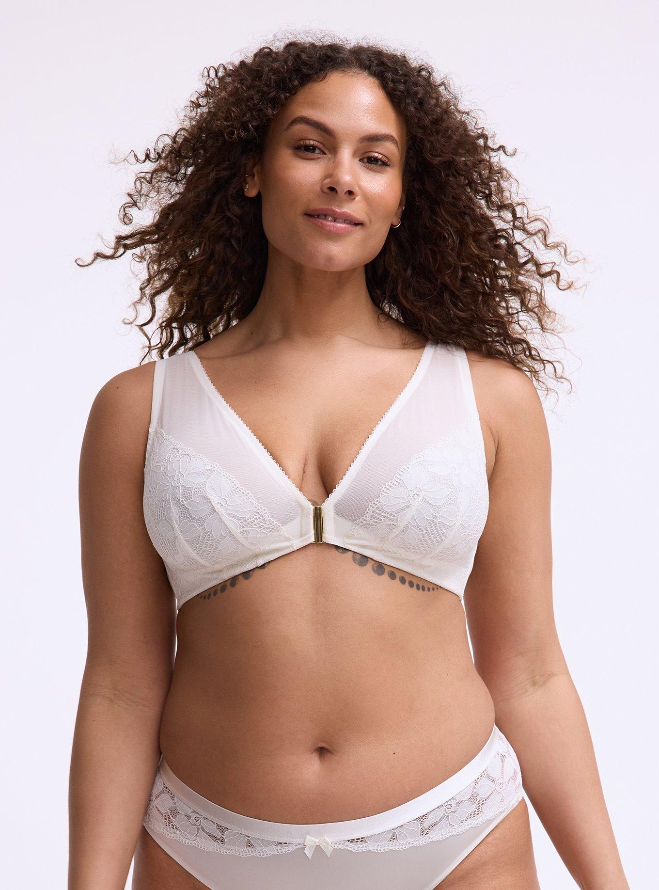 Ava Unlined Front-Close Lace Bralette, CLOUD DANCER, hi-res