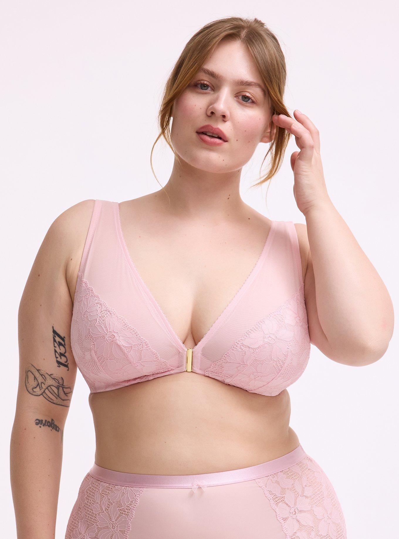 Ava Unlined Front-Close Lace Bralette, PARFAIT PINK, hi-res