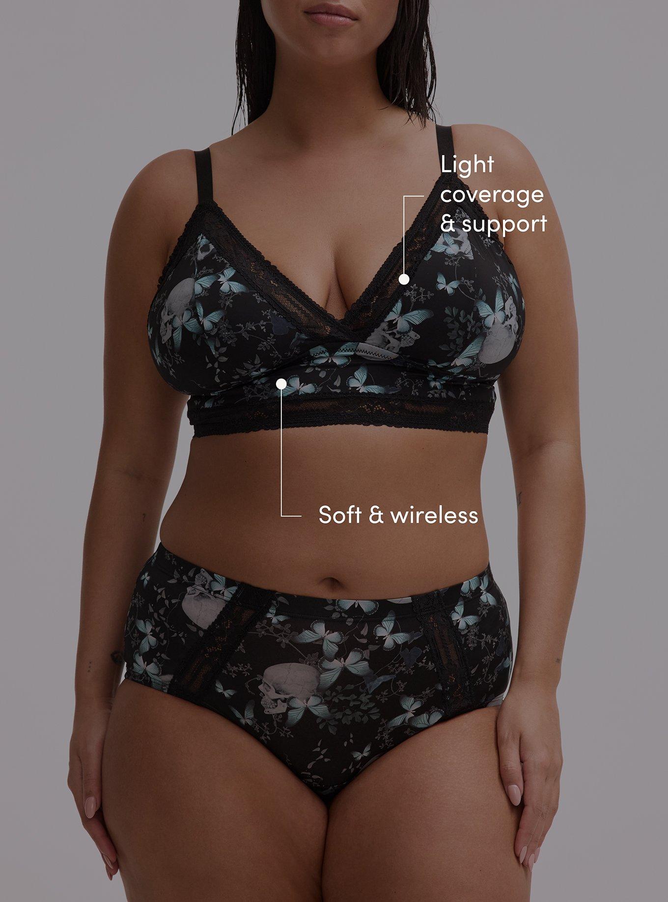 Lightly Lined Smooth Triangle Bralette, MONARCH SKULLS BLACK, alternate