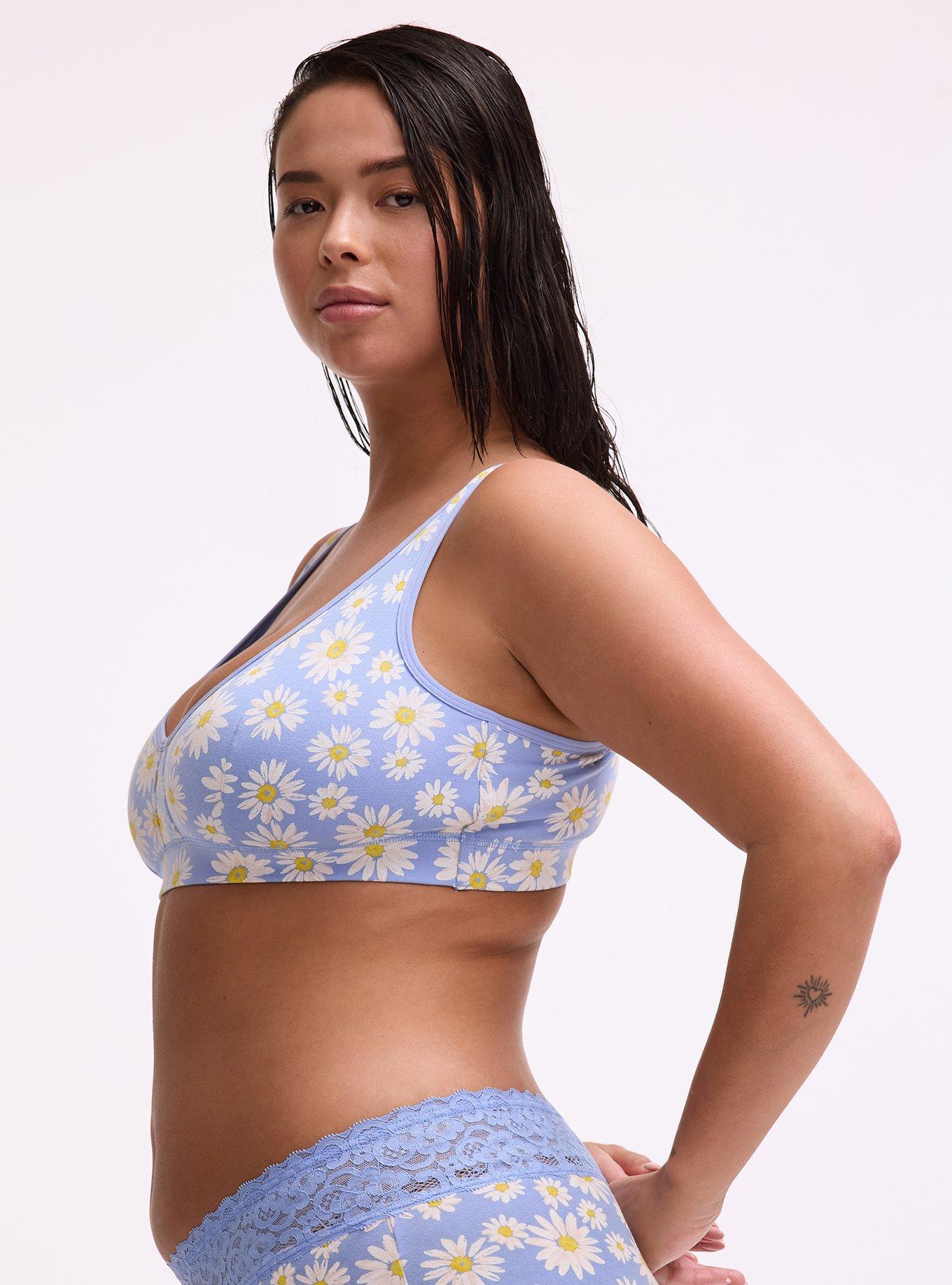 Unlined Cotton High Apex Bralette, SPRINKLED DAISIES FLORAL BLUE, alternate