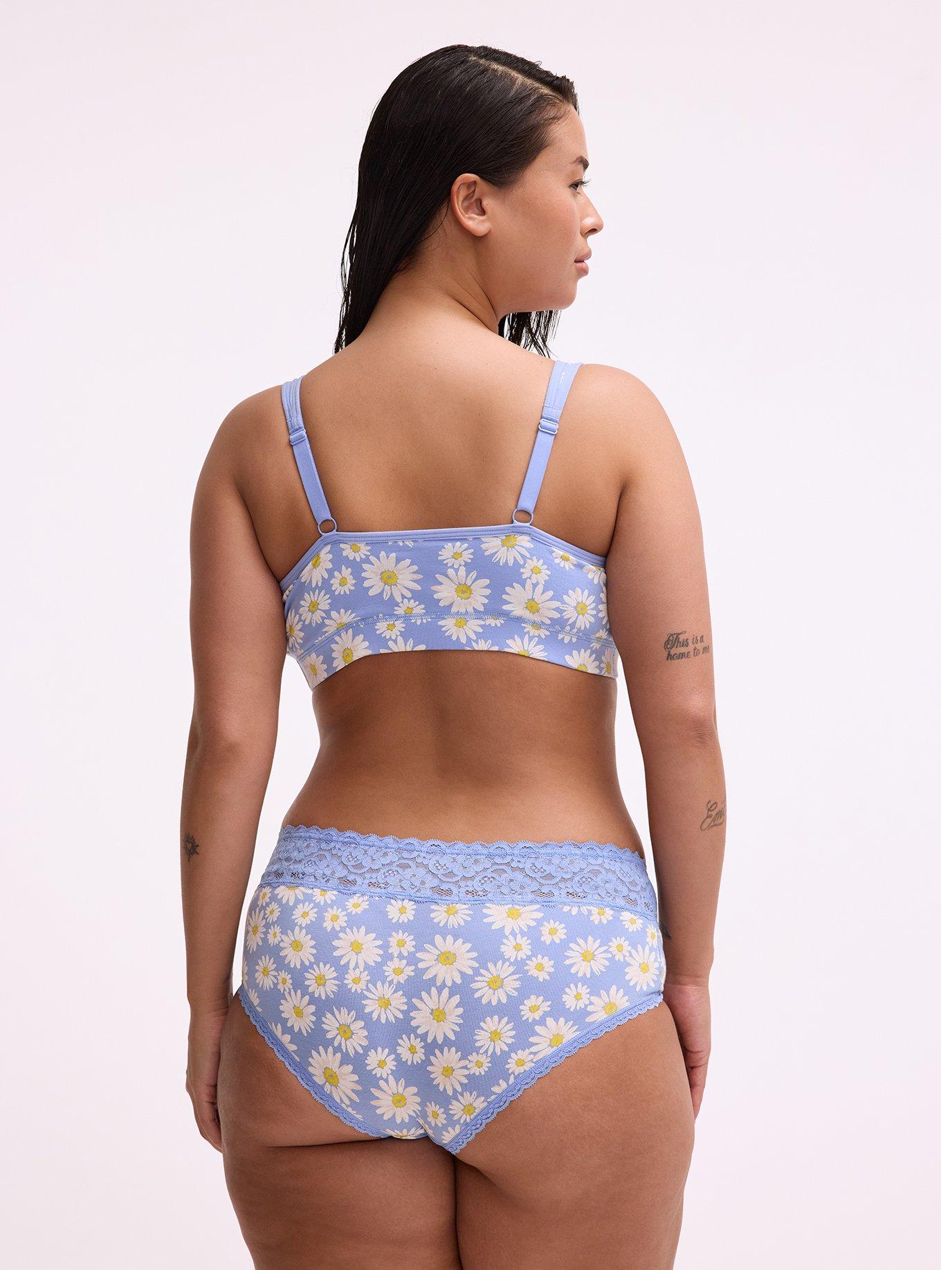 Unlined Cotton High Apex Bralette, SPRINKLED DAISIES FLORAL BLUE, alternate