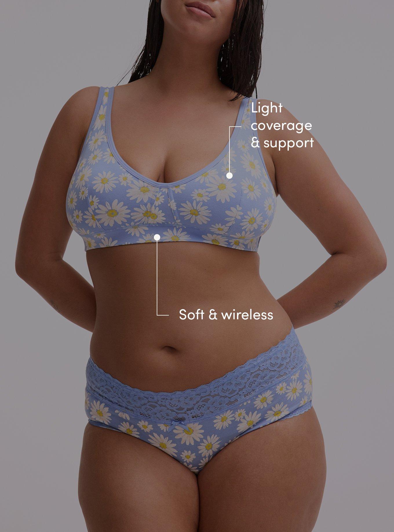 Unlined Cotton High Apex Bralette, SPRINKLED DAISIES FLORAL BLUE, alternate