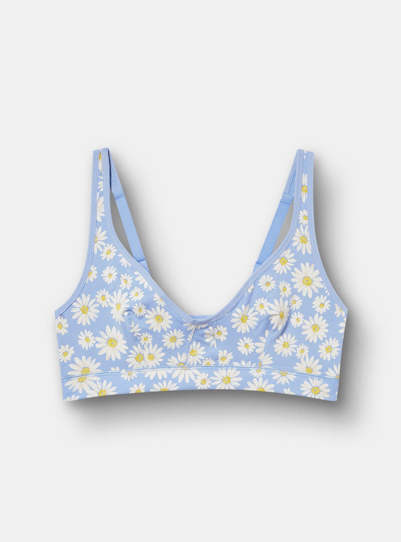 Unlined Cotton High Apex Bralette, SPRINKLED DAISIES FLORAL BLUE, hi-res