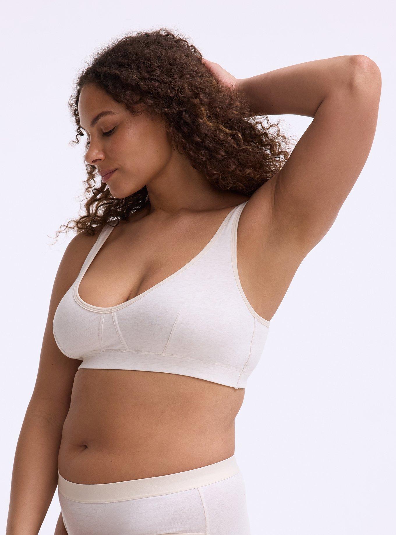 Unlined Cotton High Apex Bralette, HEATHER OATMEAL, alternate