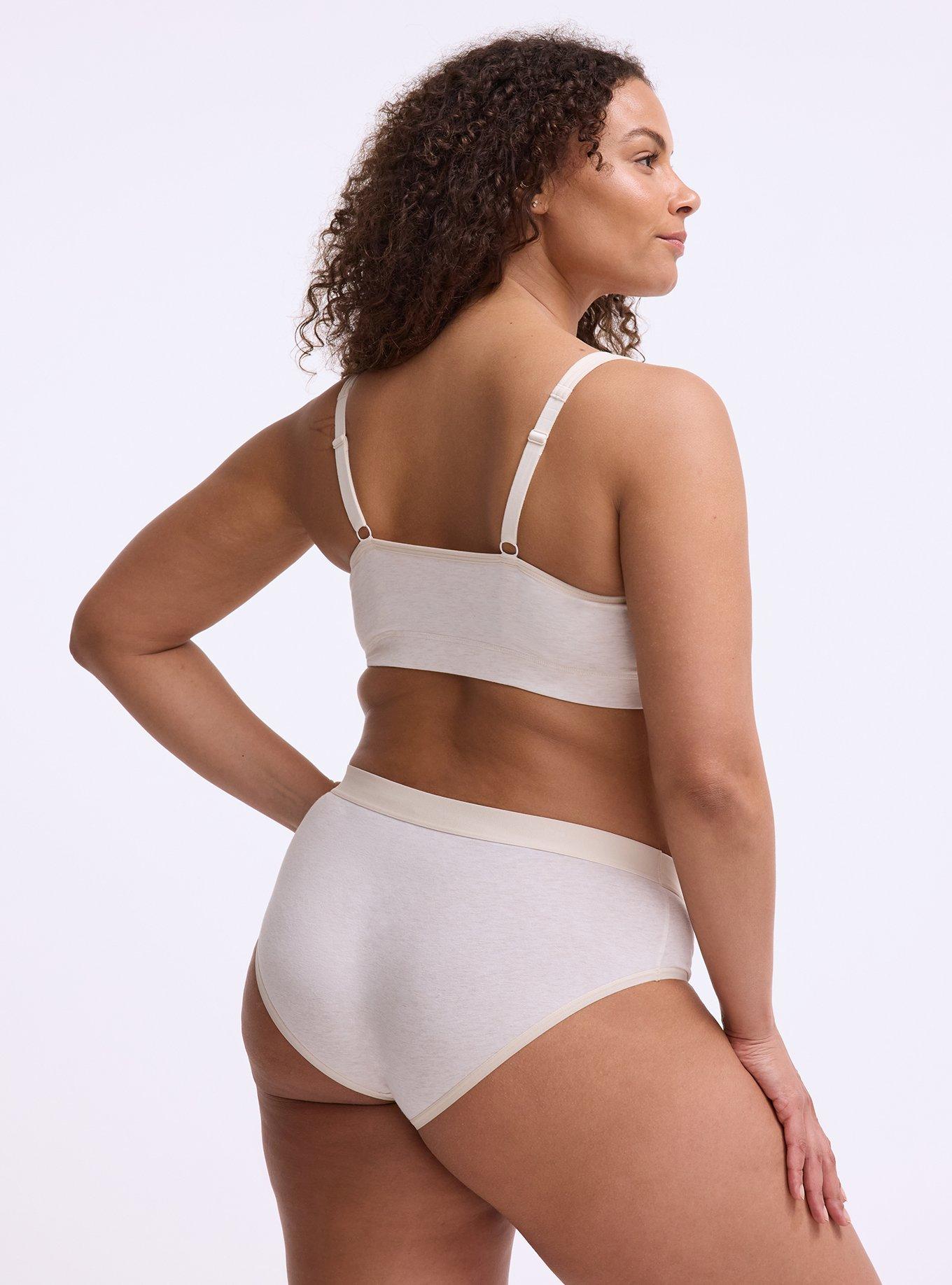 Unlined Cotton High Apex Bralette, HEATHER OATMEAL, alternate