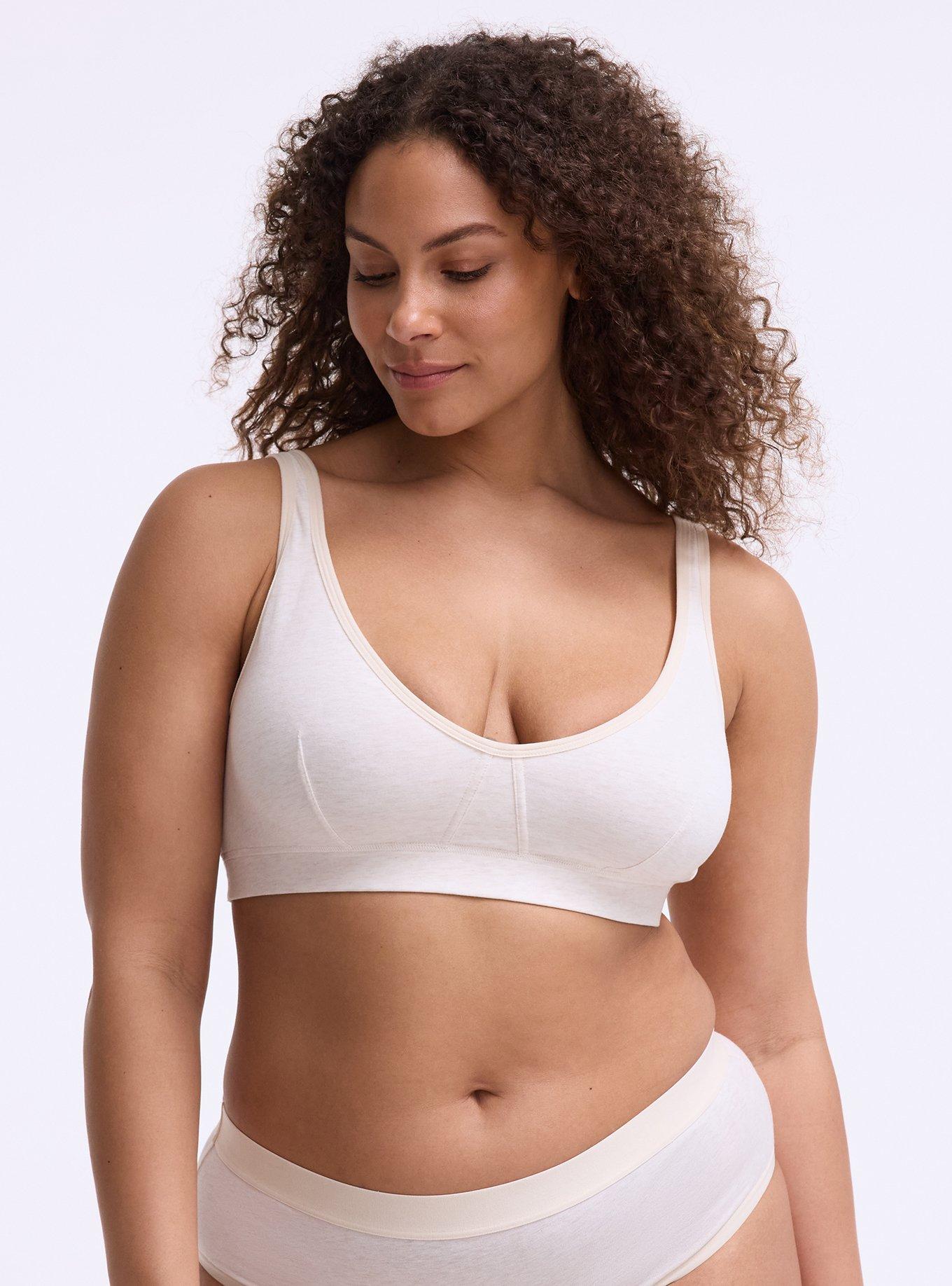 Unlined Cotton High Apex Bralette, HEATHER OATMEAL, hi-res