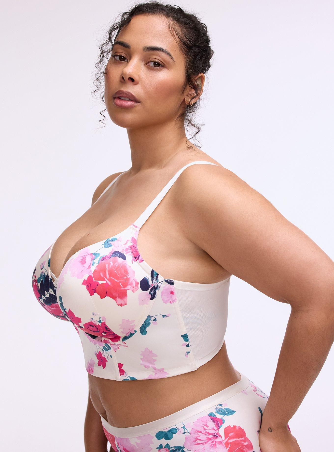 XO Plunge Push-Up Shine Longline Bra, JEWEL FLORAL WHITE, alternate