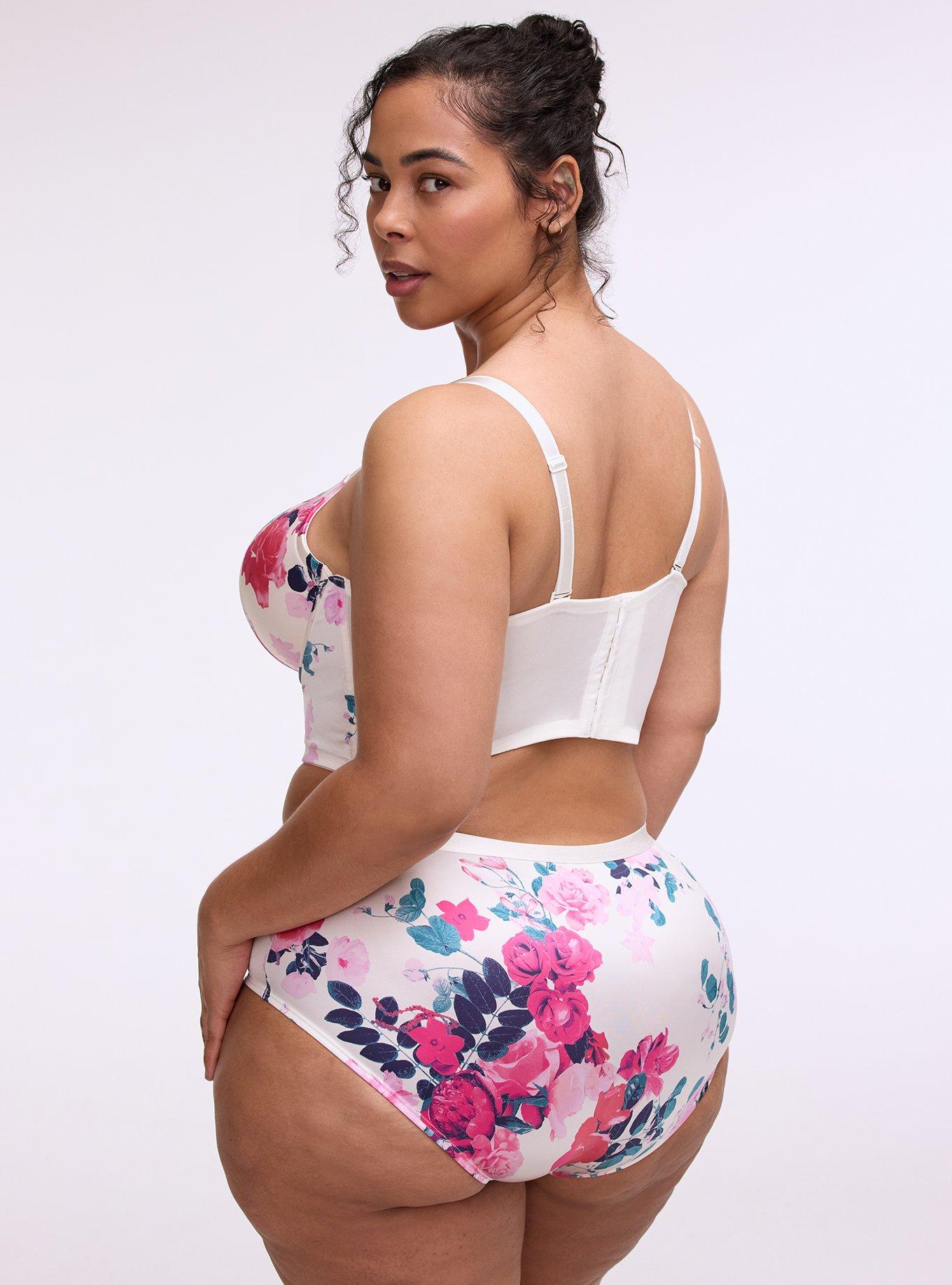 XO Plunge Push-Up Shine Longline Bra, JEWEL FLORAL WHITE, alternate