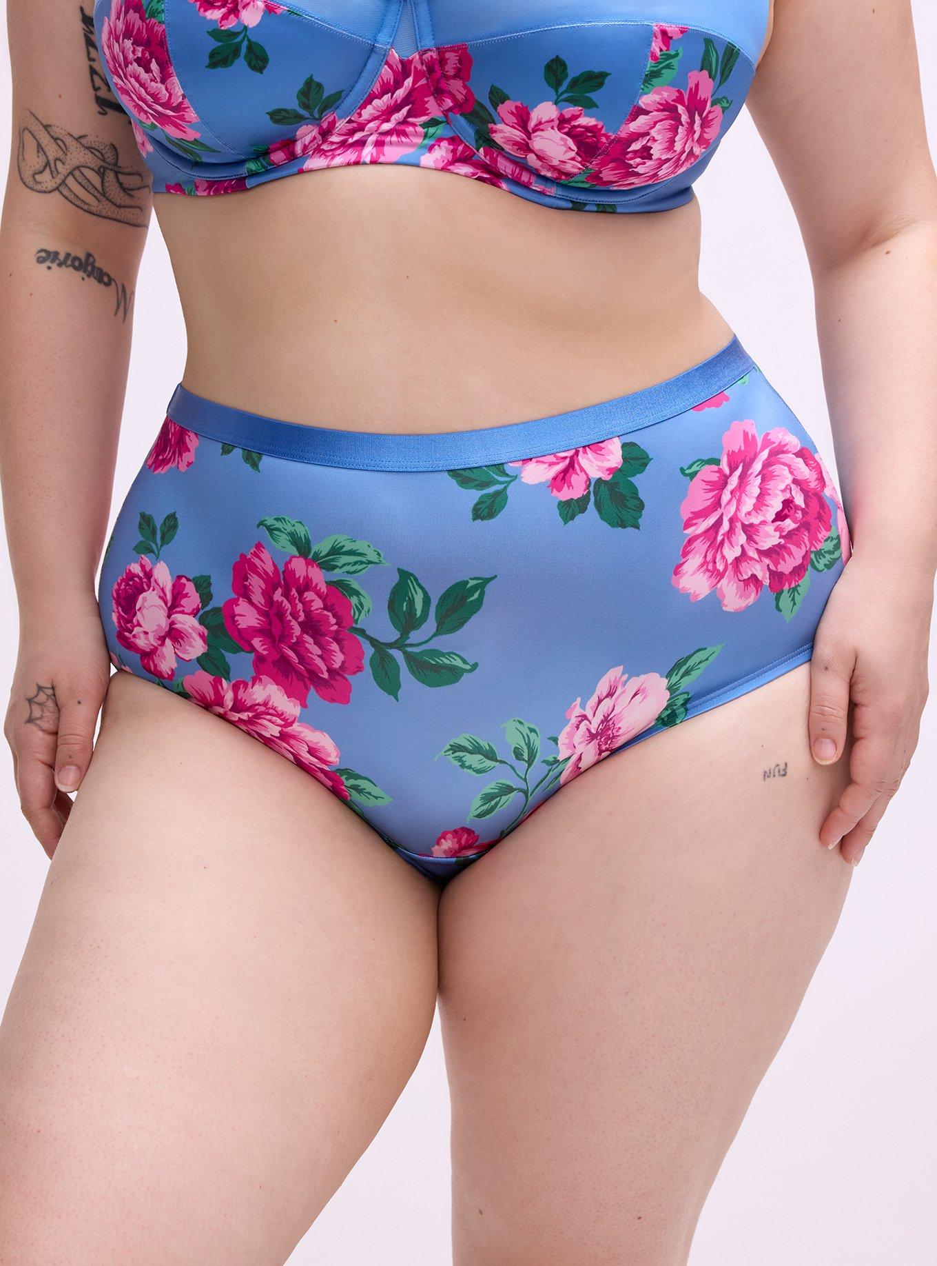 Shine Micro Mid-Rise Brief Panty, TRADITIONAL ROSES MEDIUM BLUE, alternate