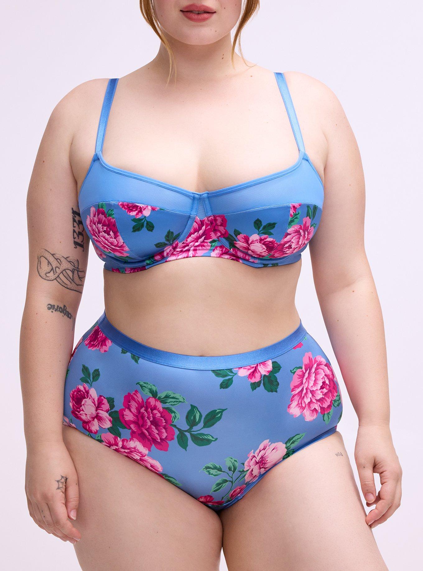 Shine Micro Mid-Rise Brief Panty, TRADITIONAL ROSES MEDIUM BLUE, alternate