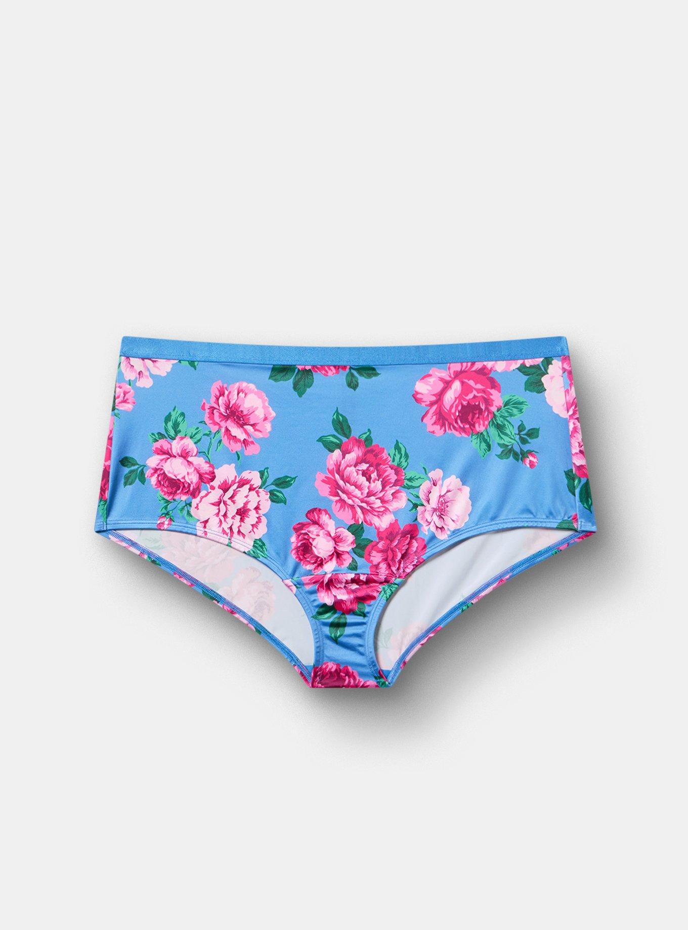 Shine Micro Mid-Rise Brief Panty, TRADITIONAL ROSES MEDIUM BLUE, hi-res