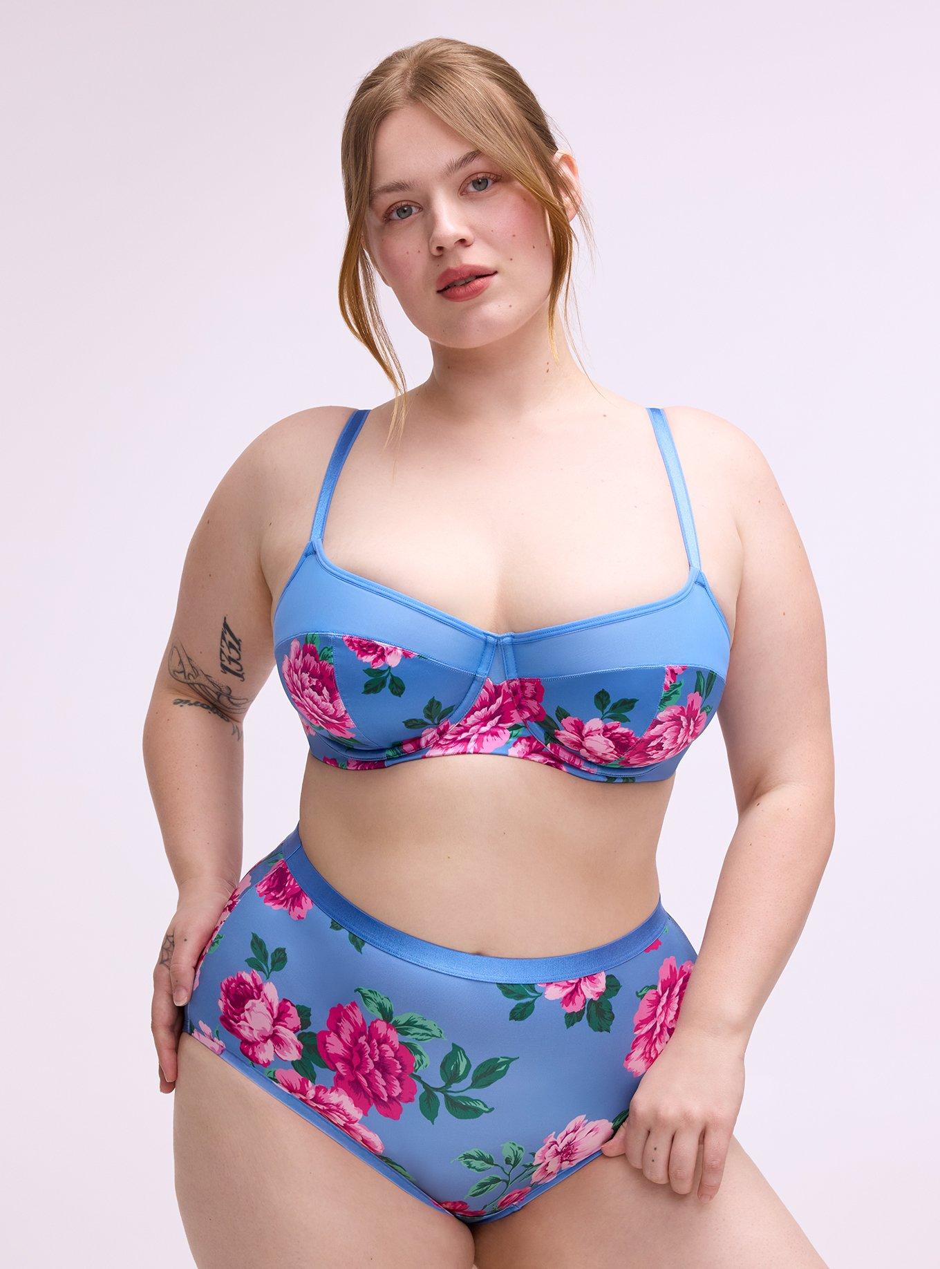 Shine Micro Mid-Rise Brief Panty, TRADITIONAL ROSES MEDIUM BLUE, hi-res