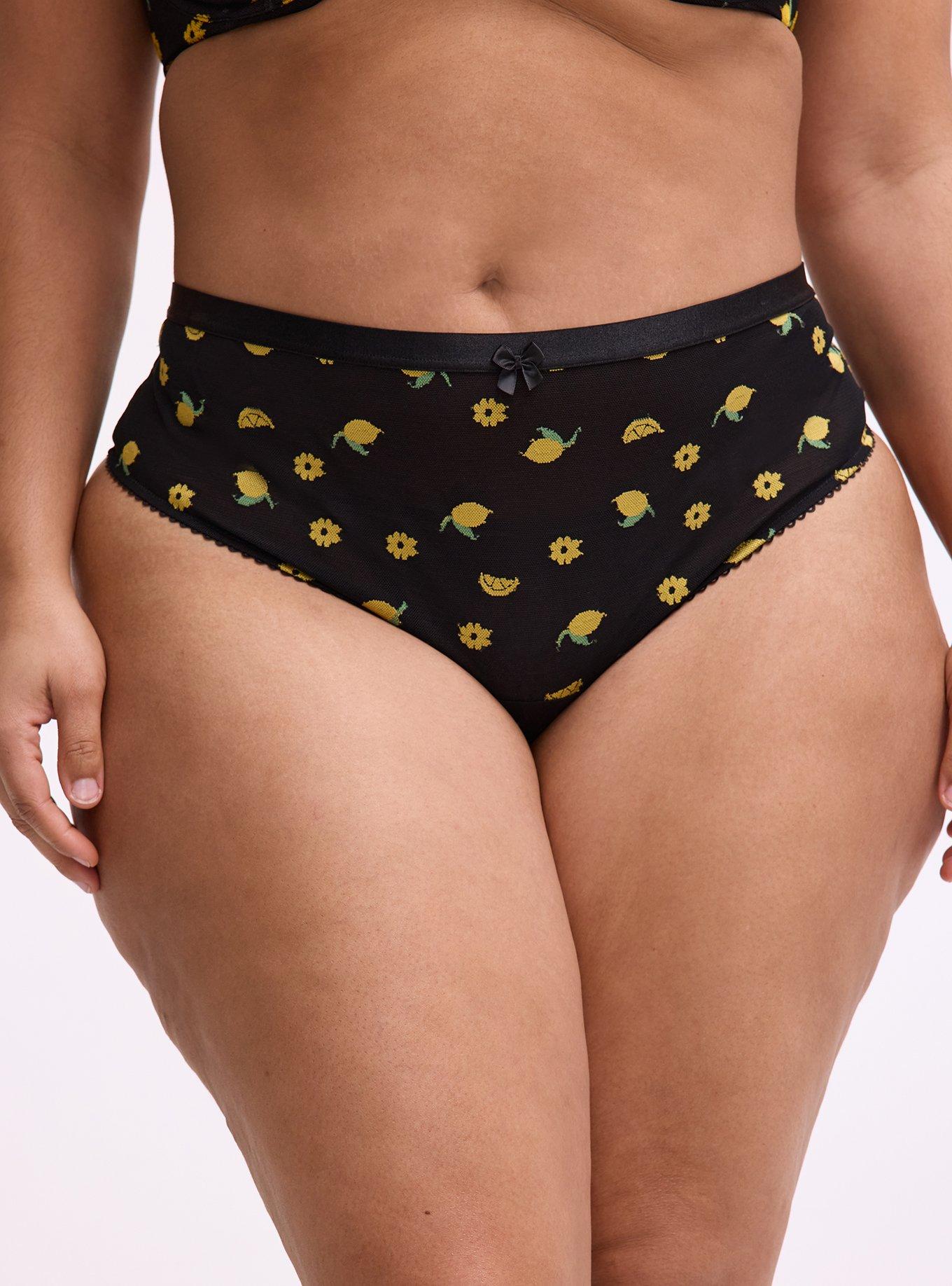 Mesh Mid-Rise Embroidered Thong Panty, LEMONS FAUX EMBROIDERY BLACK, alternate