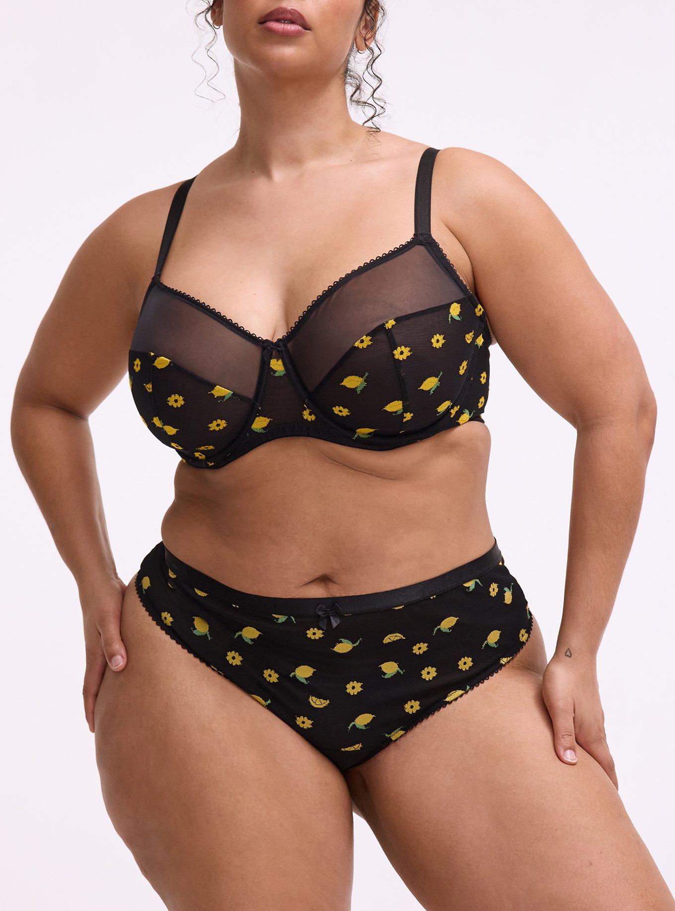 Mesh Mid-Rise Embroidered Thong Panty, LEMONS FAUX EMBROIDERY BLACK, alternate