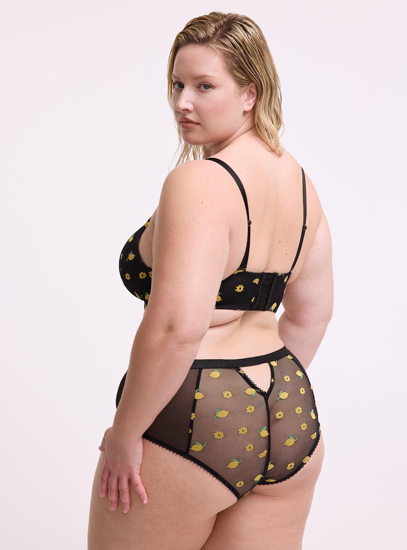 Mesh Mid-Rise Embroidered Cheeky Panty, LEMONS FAUX EMBROIDERY BLACK, alternate