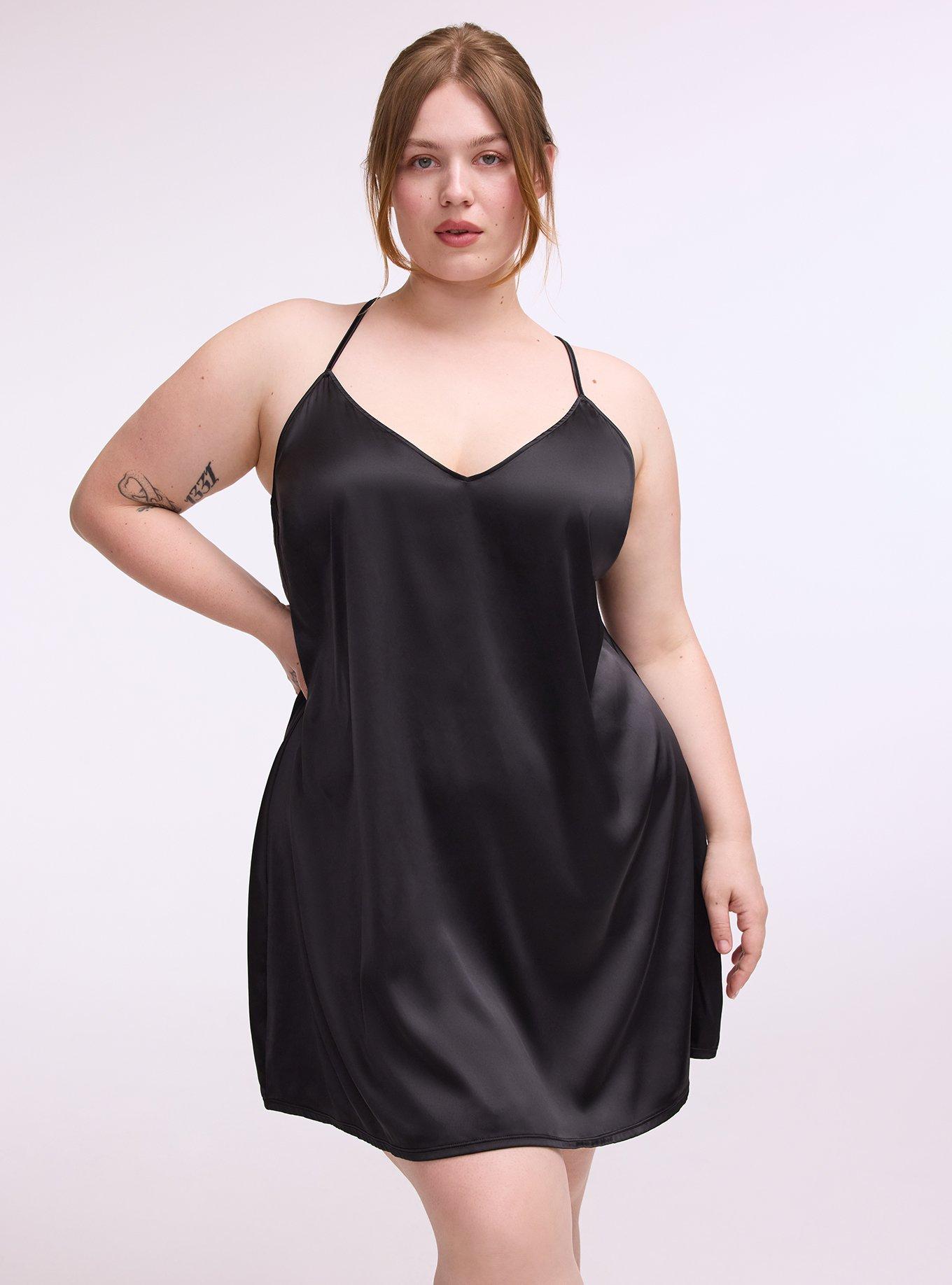 Stretch Satin Slip, RICH BLACK, hi-res