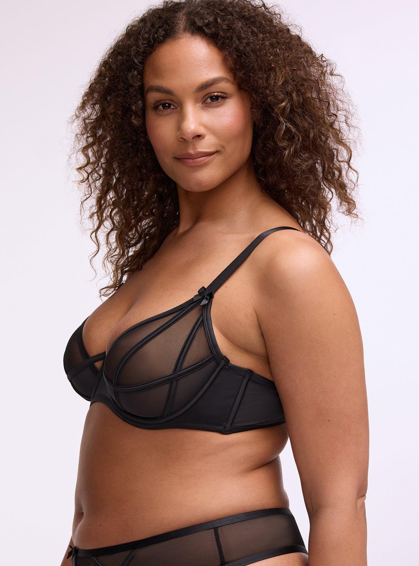 Mesh & Shine Strappy Underwire Bra, RICH BLACK, alternate