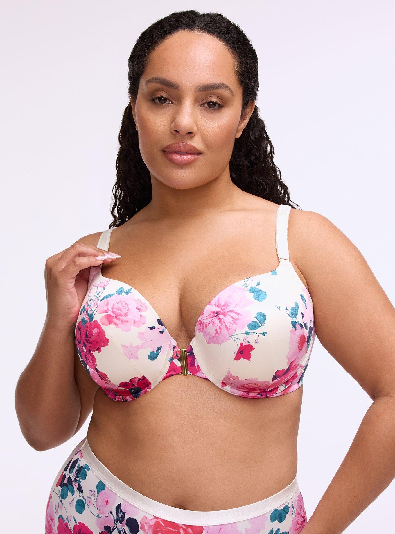 Perfect Coverage Push-Up Shine Front Close Bra, JEWEL FLORAL WHITE, hi-res