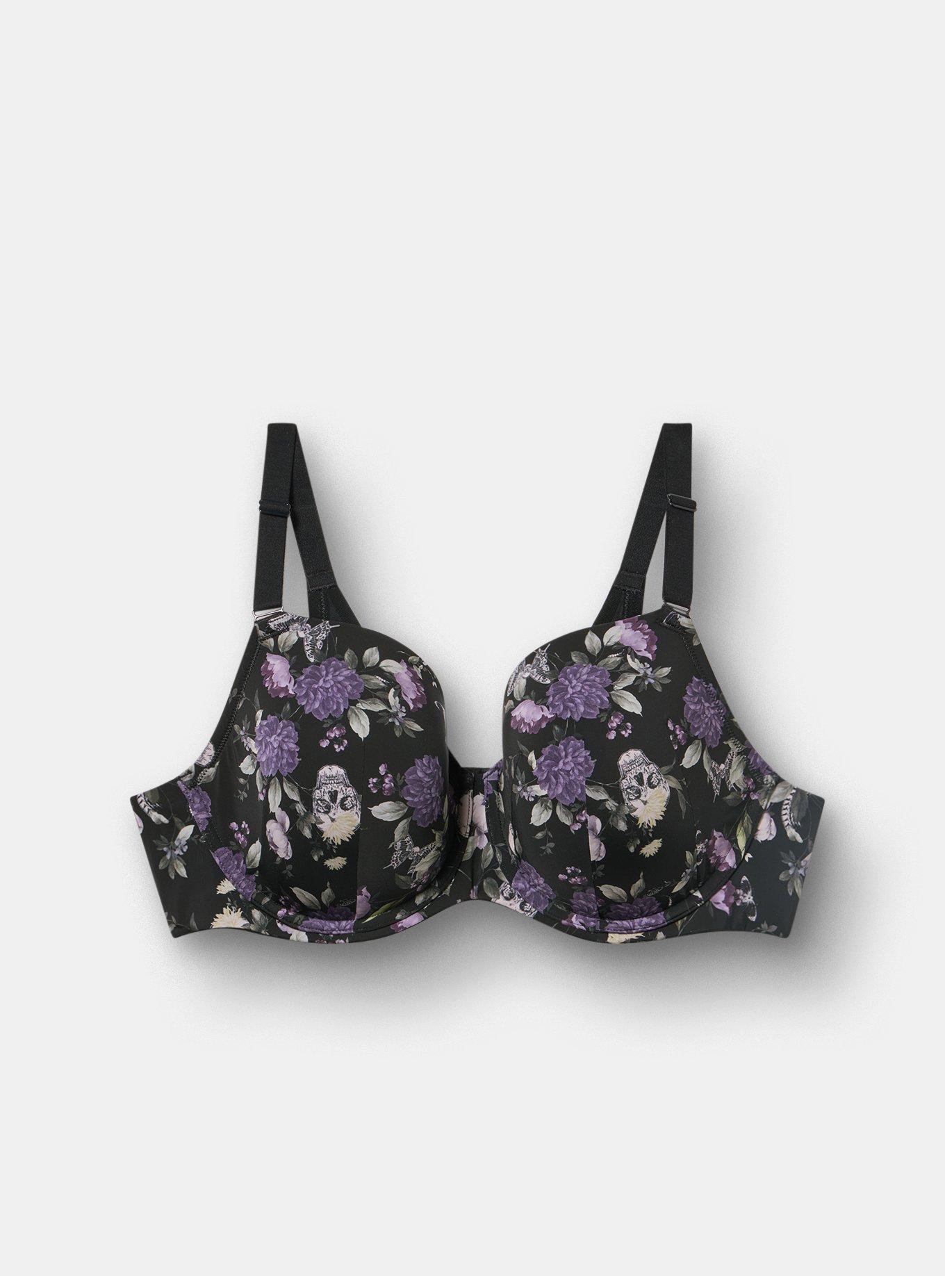 Plus Size Full Coverage Lightly Lined Smooth Bra, CONSTANCE FLORAL BLACK, flat