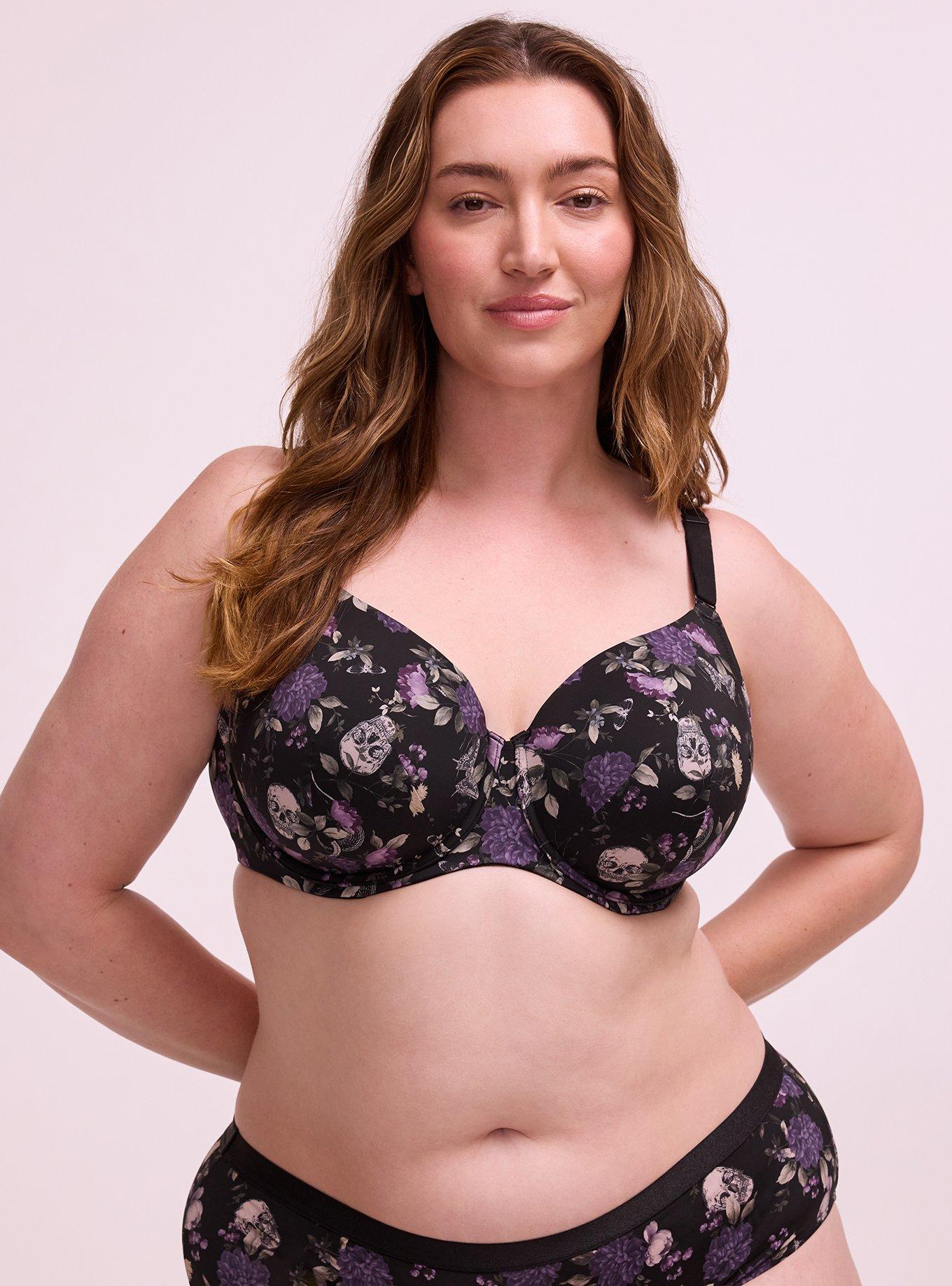Plus Size Full Coverage Lightly Lined Smooth Bra, CONSTANCE FLORAL BLACK, hi-res
