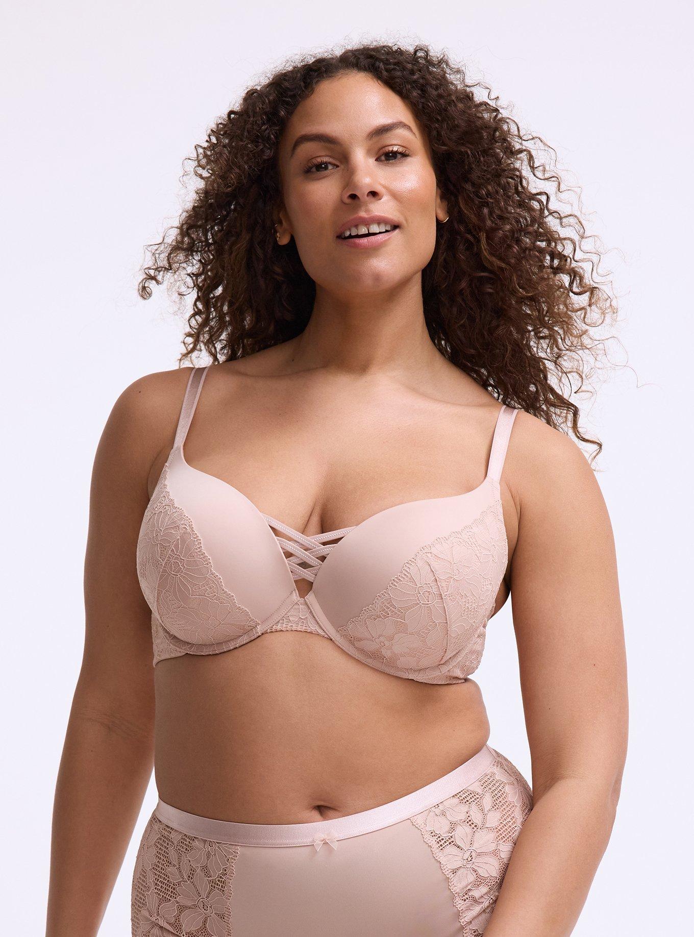 Plus Size Ava Plunge Push-Up Lace Bra, ROSE DUST, hi-res