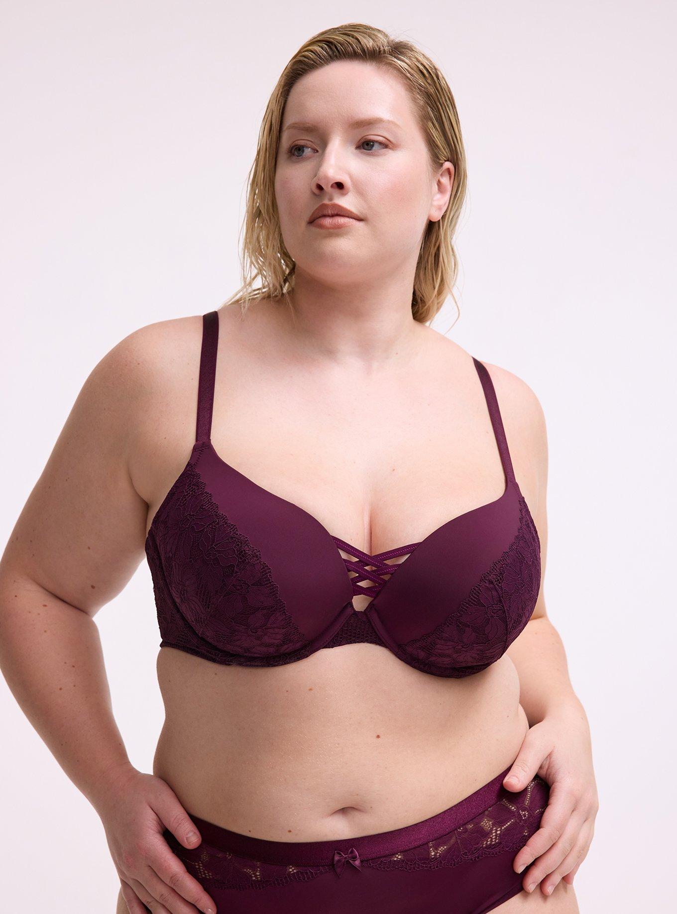Ava Plunge Push-Up Lace Bra, POTENT PURPLE, hi-res