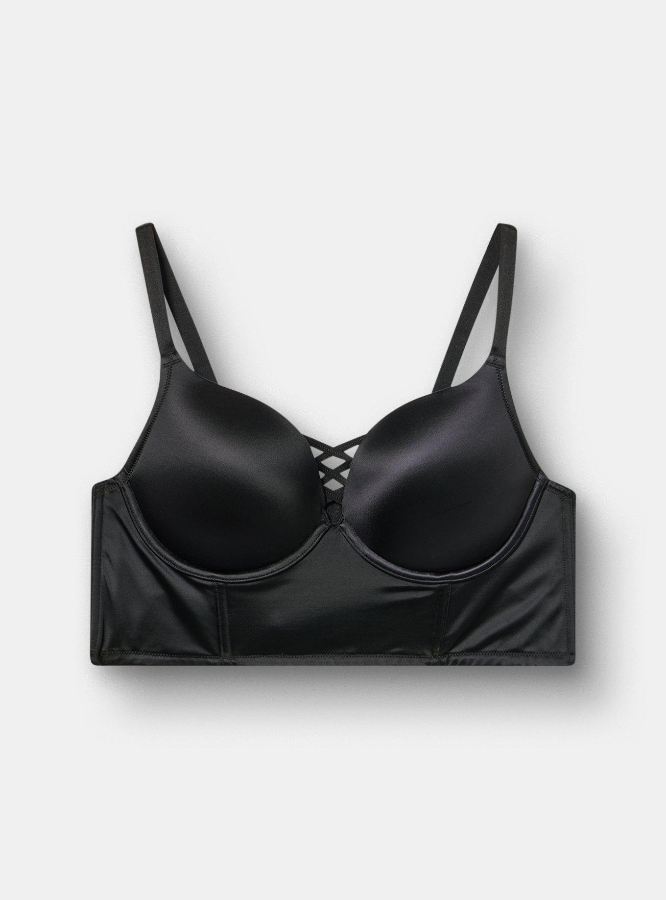 XO Plunge Push-Up Shine Longline Bra, RICH BLACK, hi-res