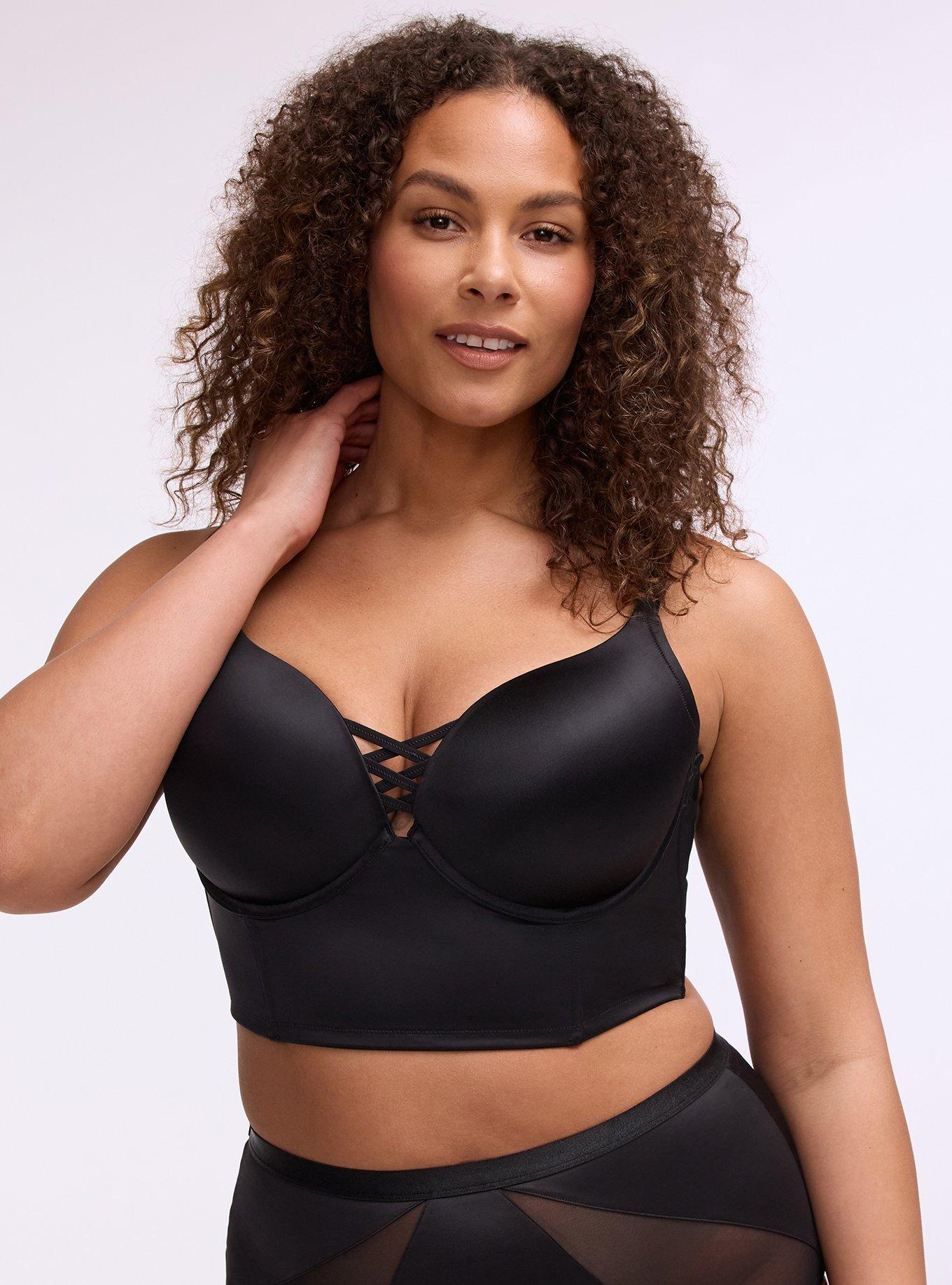 XO Plunge Push-Up Shine Longline Bra, RICH BLACK, hi-res