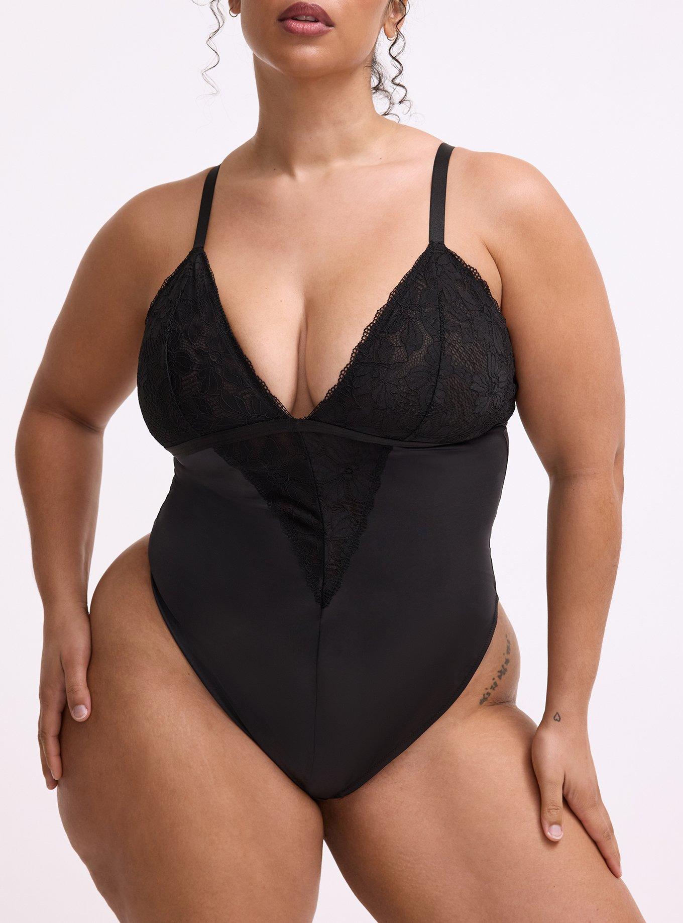 Ava Lace & Shine Thong Bodysuit, RICH BLACK, alternate