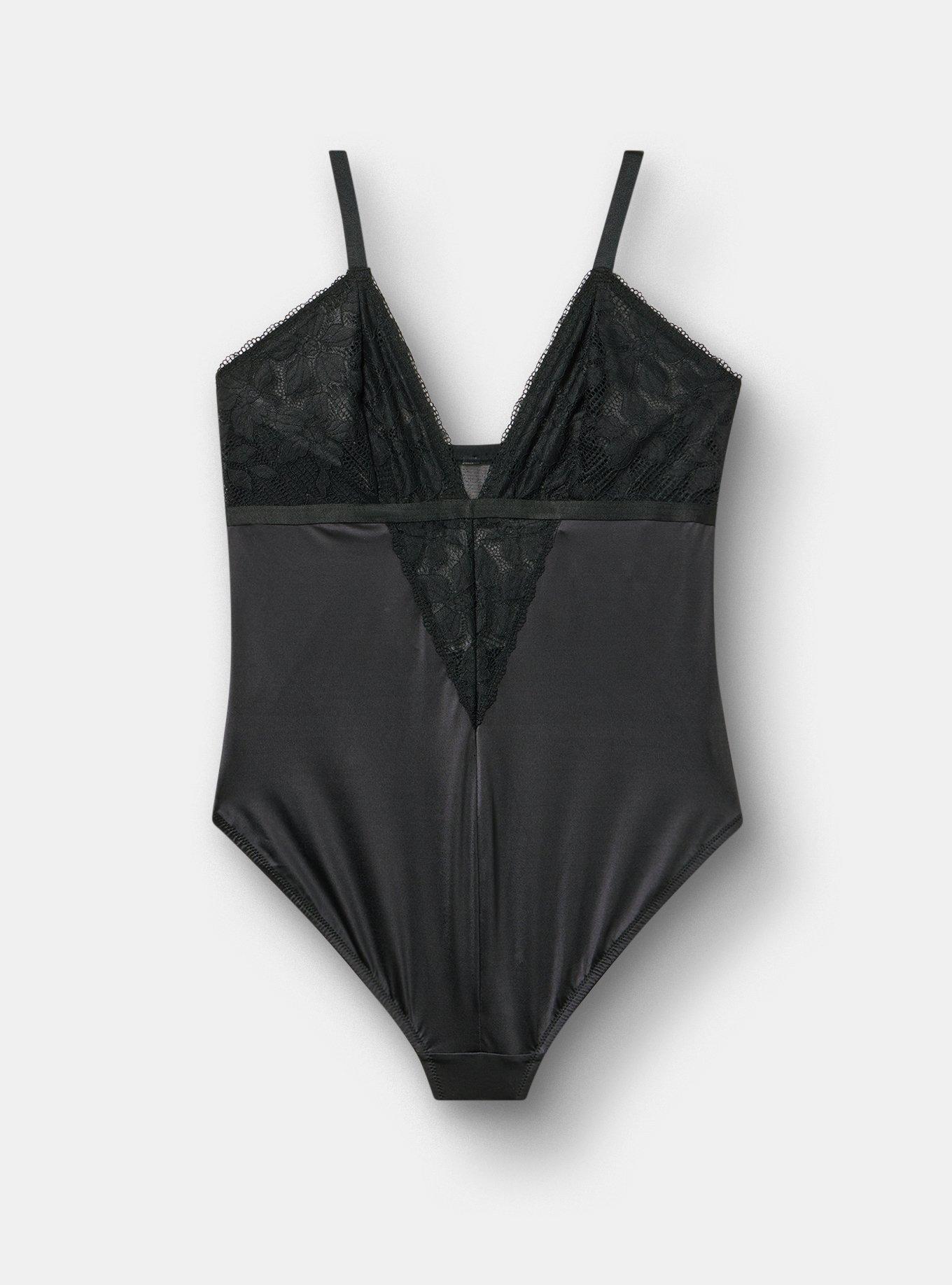 Ava Lace & Shine Thong Bodysuit, RICH BLACK, hi-res