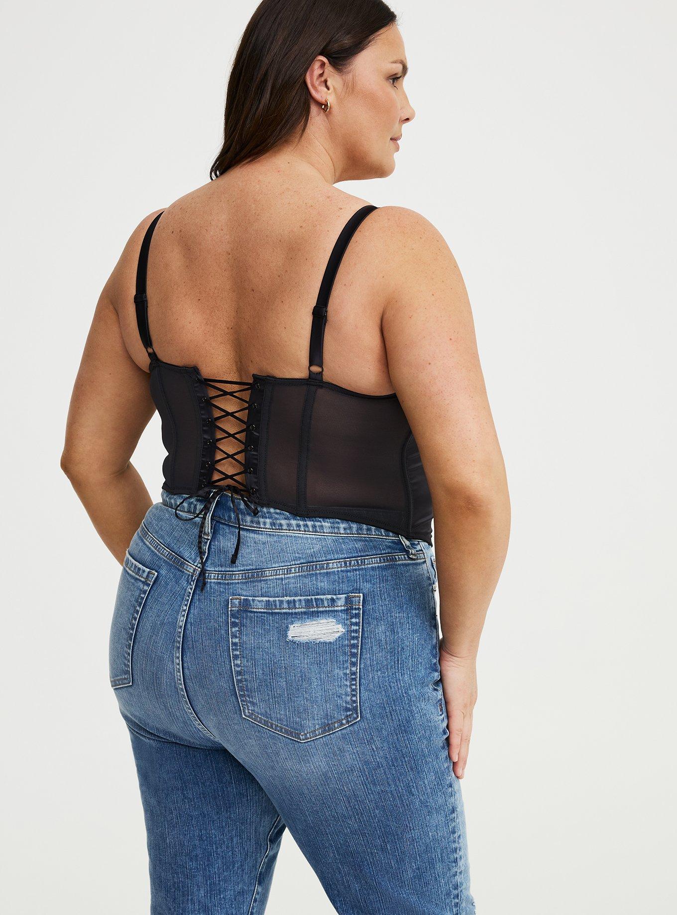 Drape Satin Lace Corset Top, RICH BLACK, alternate