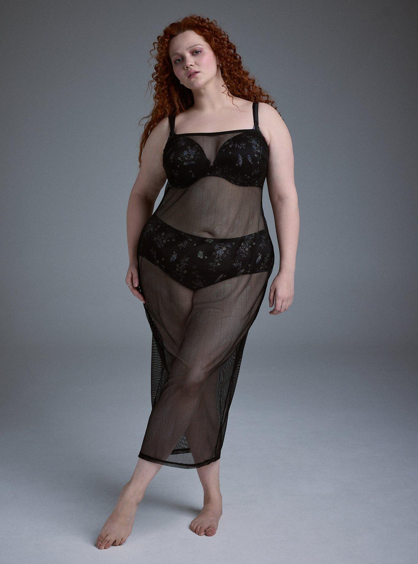 Plus Size Fishnet Maxi Dress, RICH BLACK, hi-res
