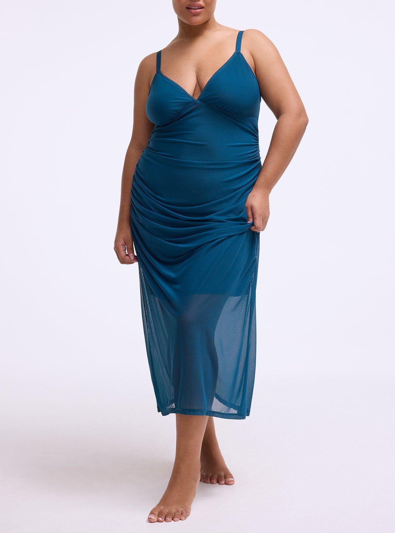 Mesh Tea Length Lingerie Dress, LEGION BLUE, alternate