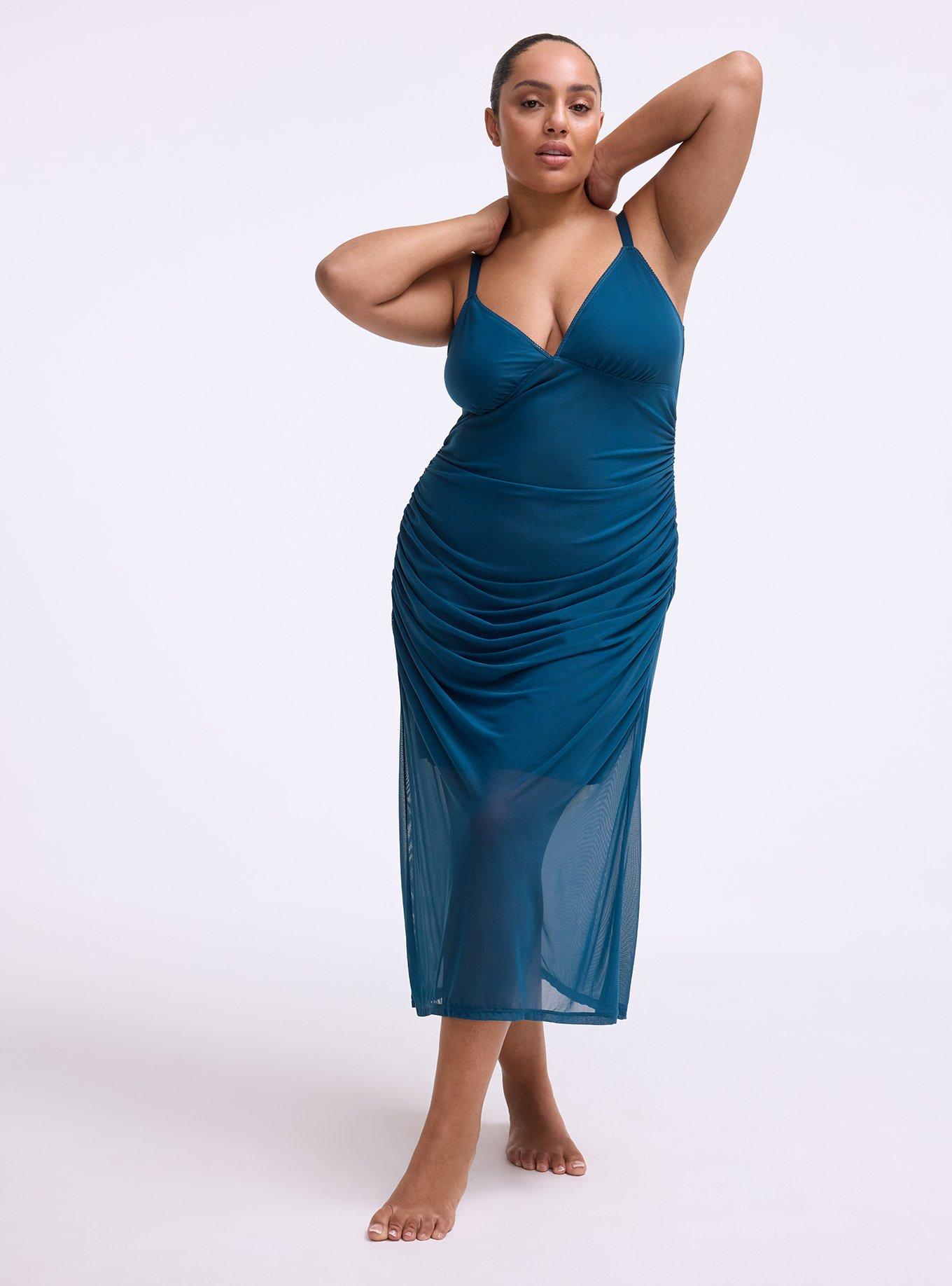 Mesh Tea Length Lingerie Dress, LEGION BLUE, hi-res