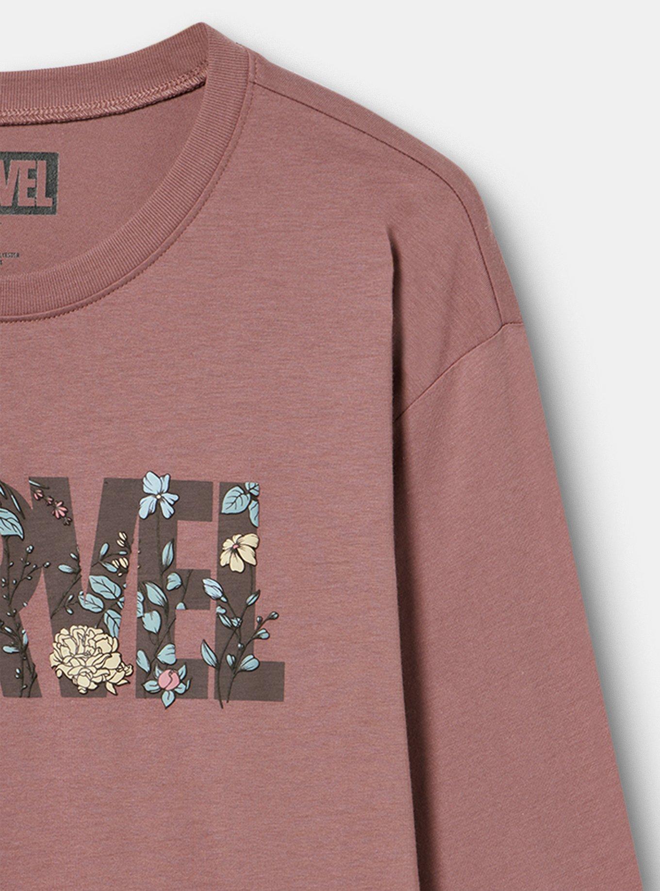 Marvel Cotton Jersey Long Sleeve Tee, MARVEL FLOWER ROSE TAUPE, alternate