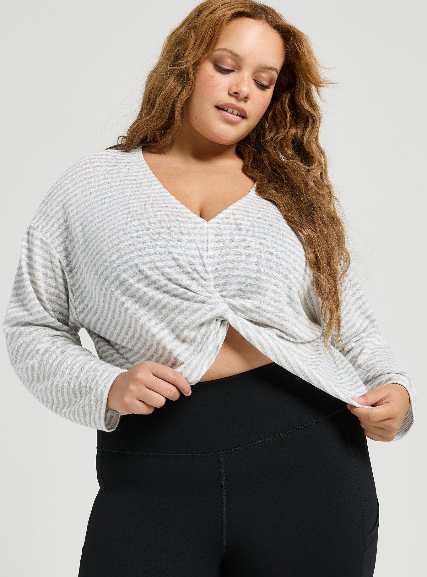 TRU Lightweight Hacci Hi-Low Active Overshirt, LT HEATHER CLOUD DANCER STRIPES, alternate