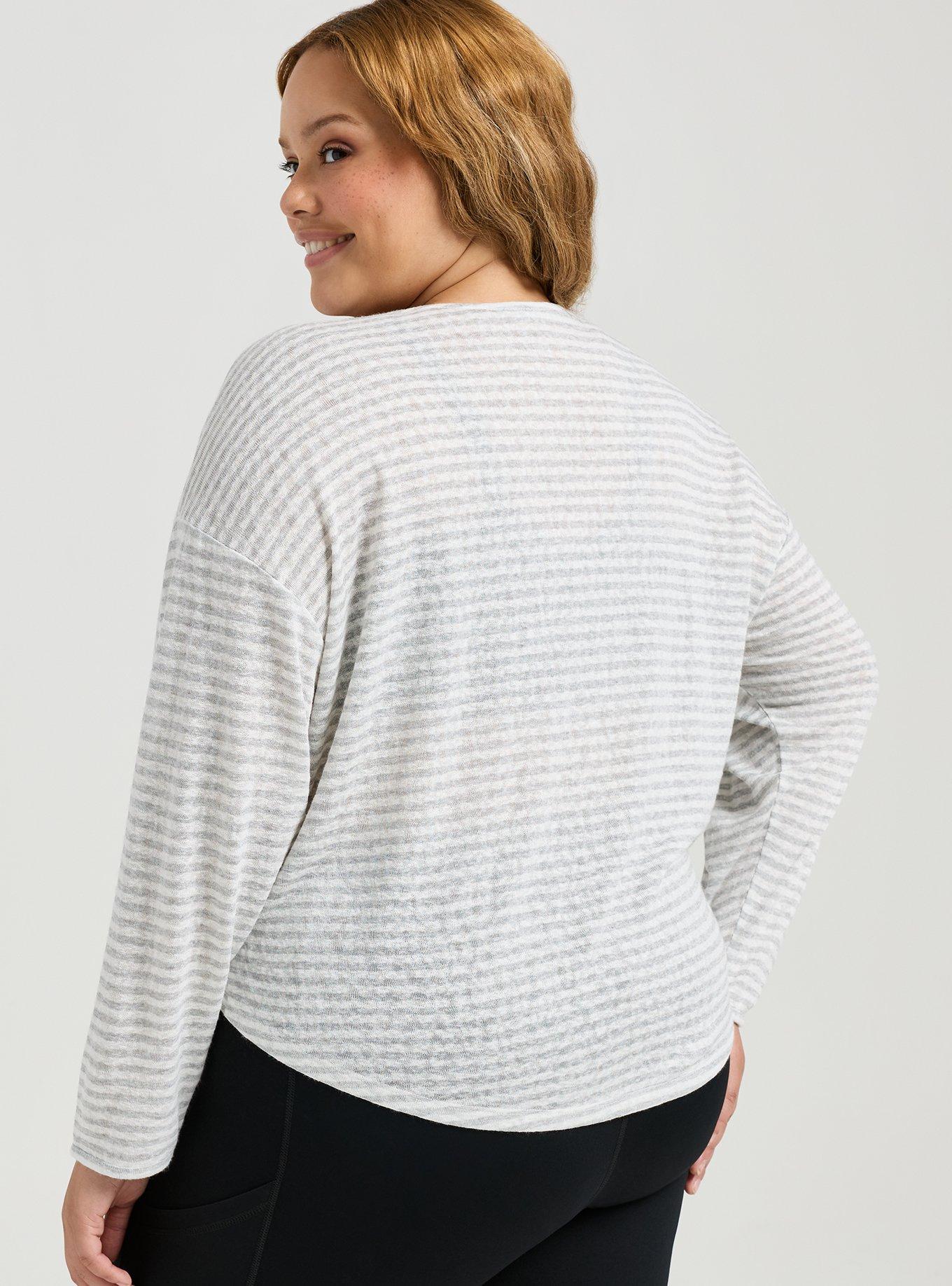 TRU Lightweight Hacci Hi-Low Active Overshirt, LT HEATHER CLOUD DANCER STRIPES, alternate