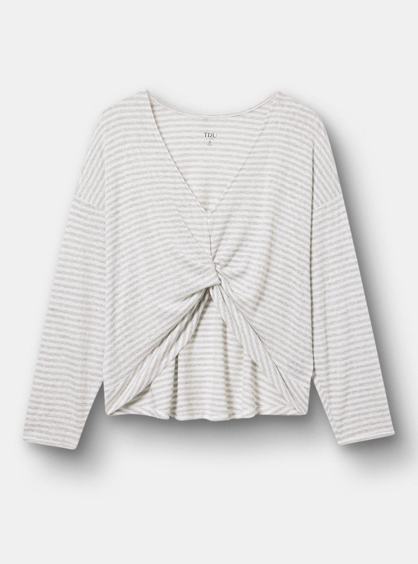 TRU Lightweight Hacci Hi-Low Active Overshirt, LT HEATHER CLOUD DANCER STRIPES, hi-res