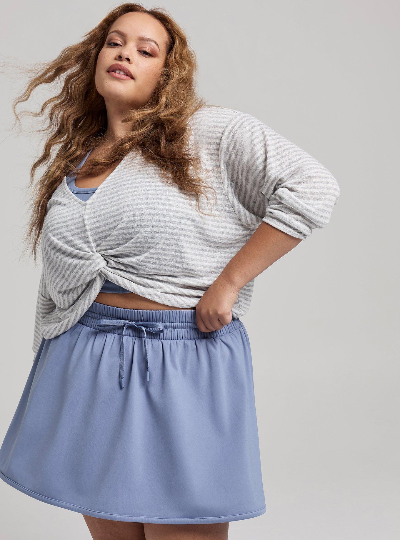 TRU Lightweight Hacci Hi-Low Active Overshirt, LT HEATHER CLOUD DANCER STRIPES, hi-res