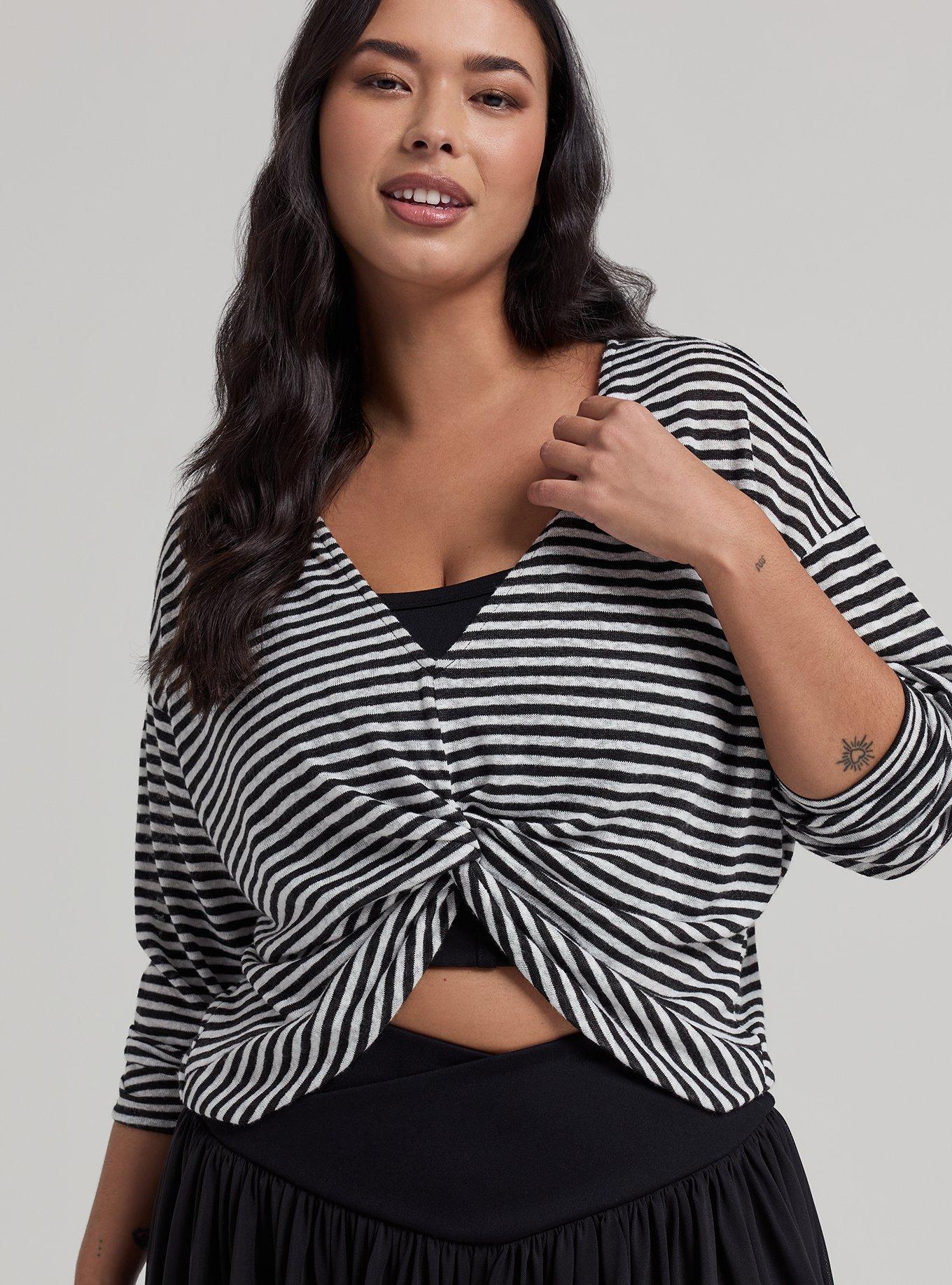 TRU Lightweight Hacci Hi-Low Active Overshirt, DEEP BLACK CLOUD DANCER STRIPES, alternate