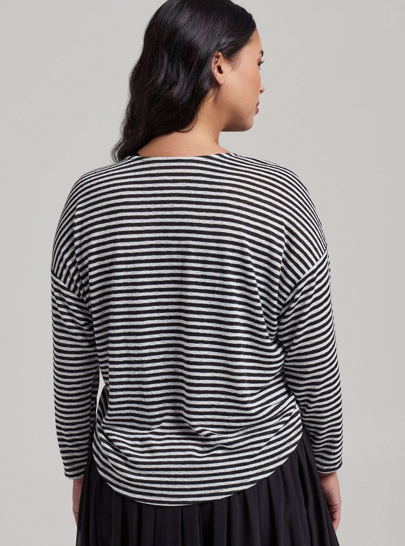 TRU Lightweight Hacci Hi-Low Active Overshirt, DEEP BLACK CLOUD DANCER STRIPES, alternate