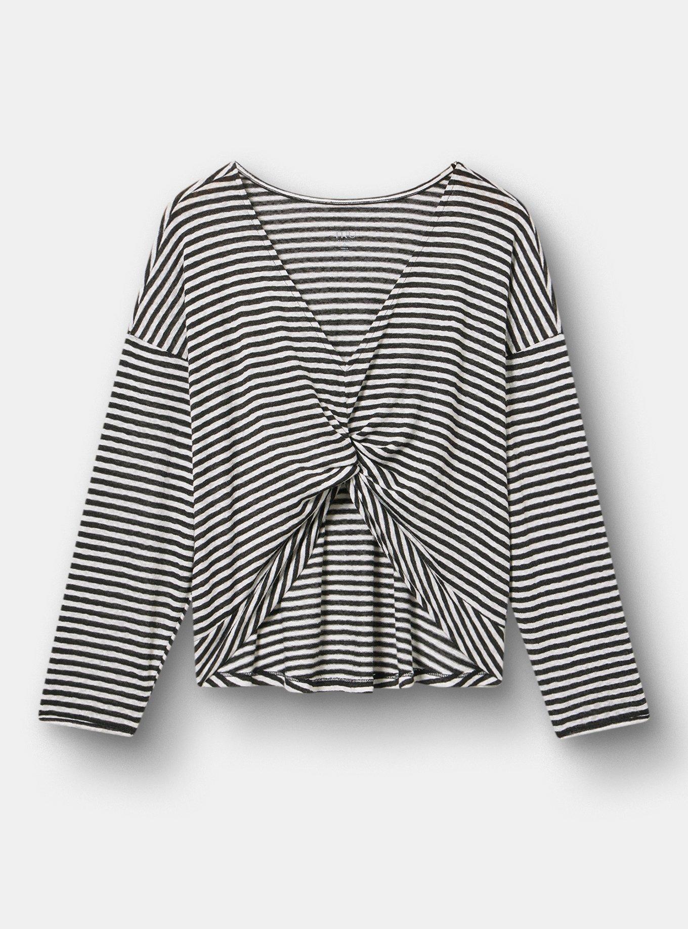 TRU Lightweight Hacci Hi-Low Active Overshirt, DEEP BLACK CLOUD DANCER STRIPES, hi-res