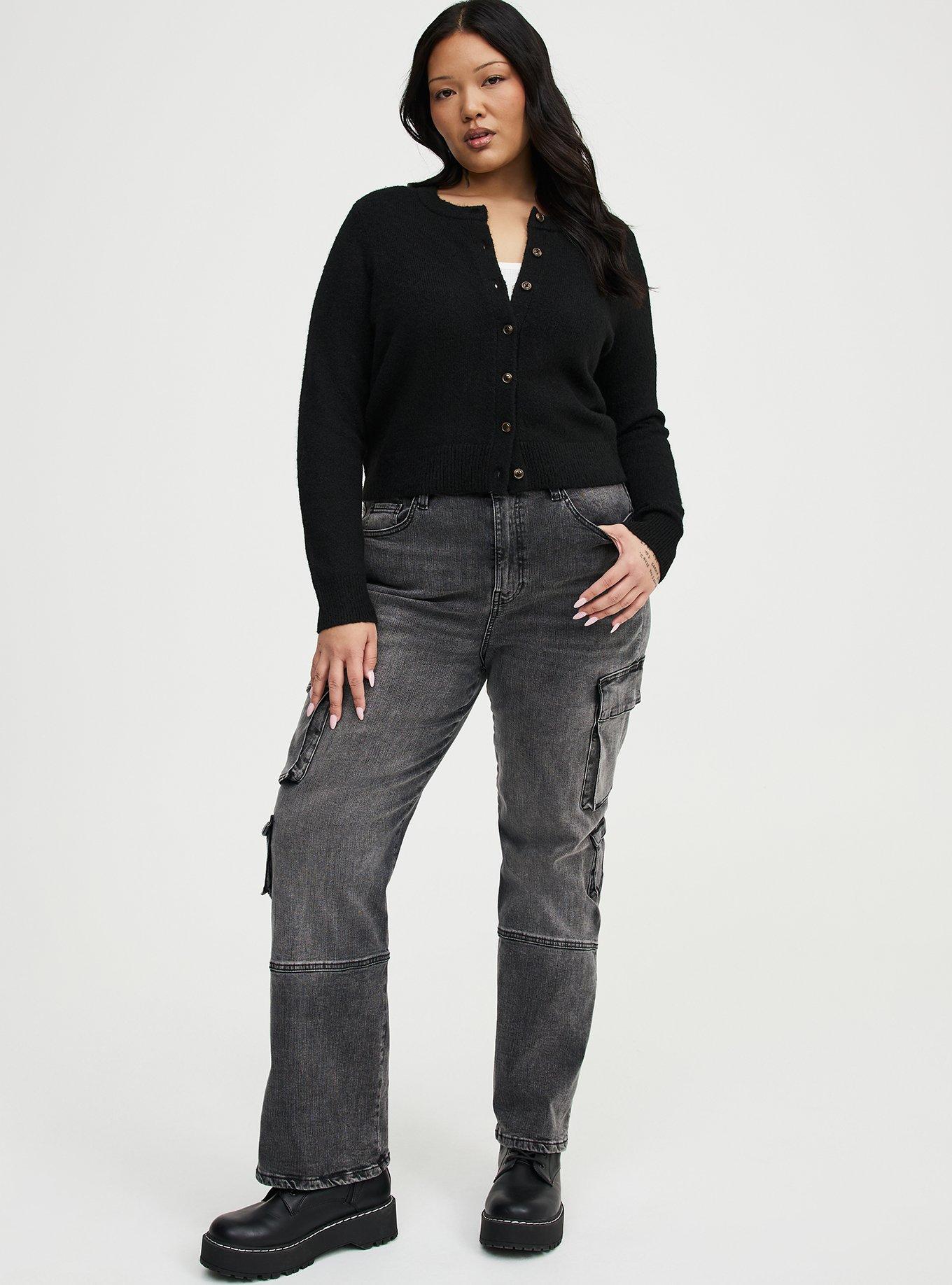 Vegan Cashmere Cropped Cardigan, DEEP BLACK, alternate