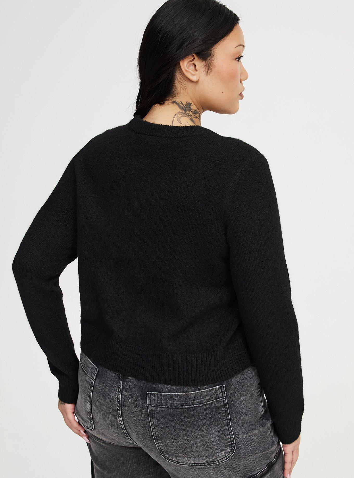Vegan Cashmere Cropped Cardigan, DEEP BLACK, alternate