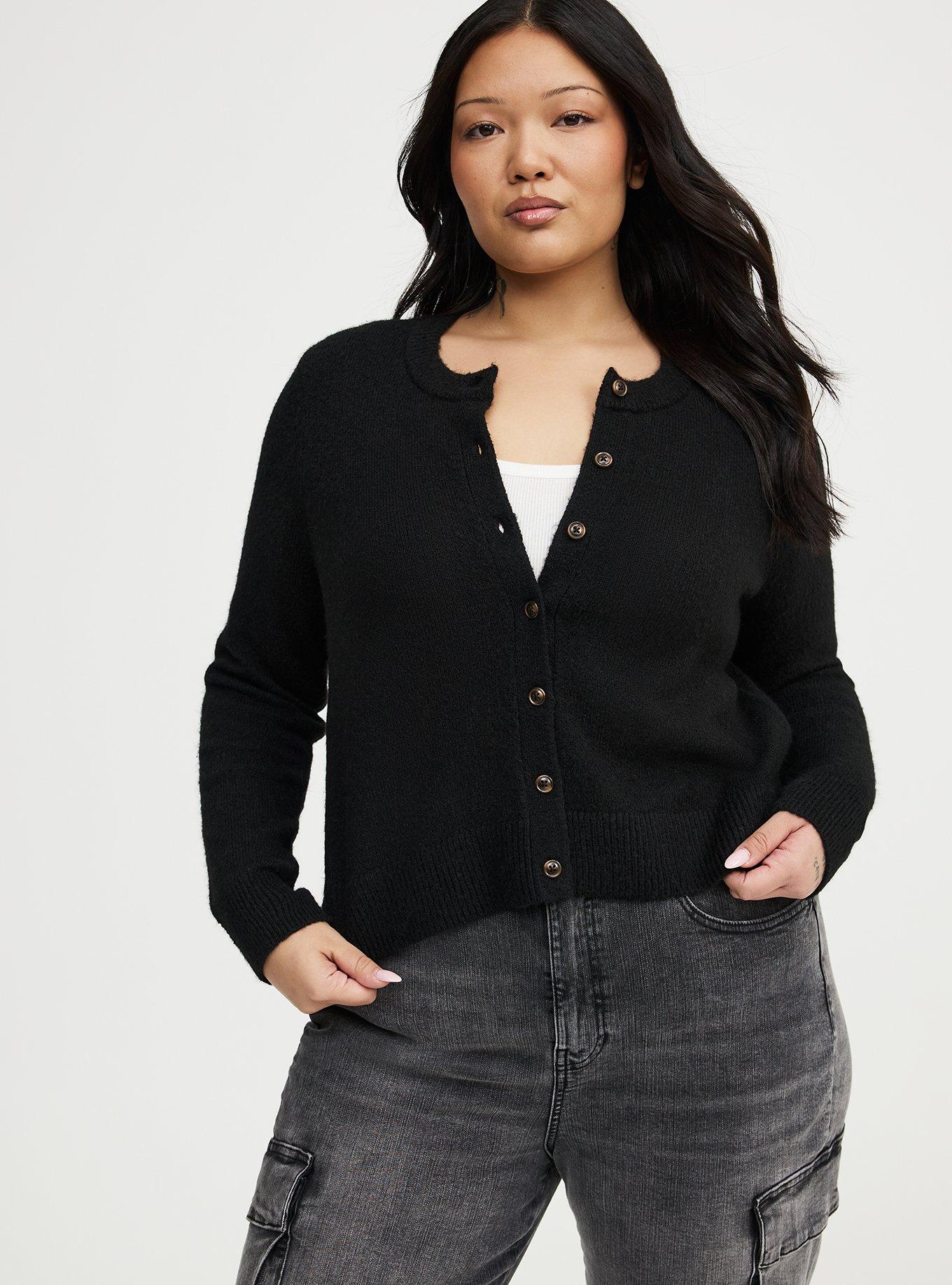 Vegan Cashmere Cropped Cardigan, DEEP BLACK, alternate