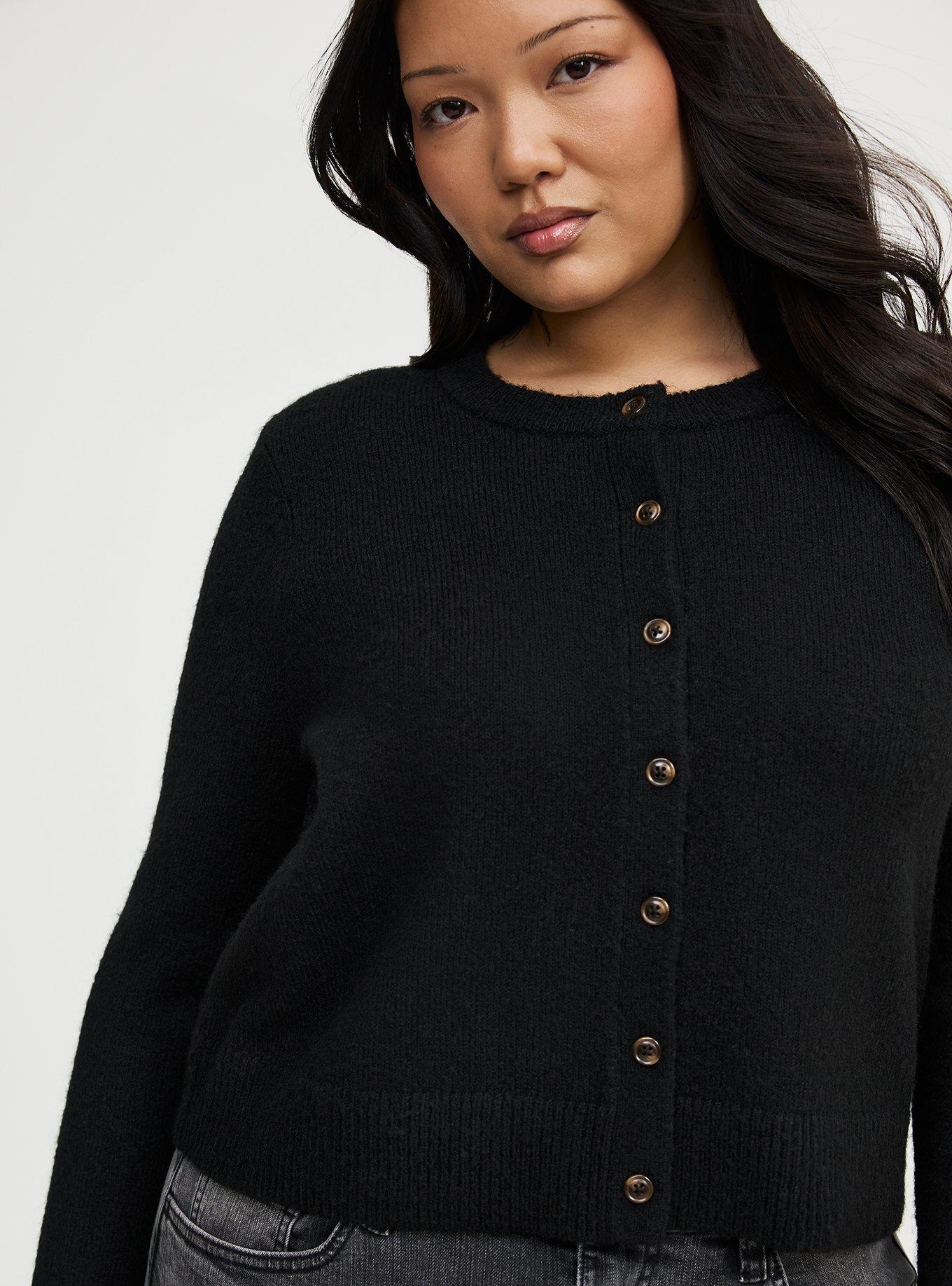 Vegan Cashmere Cropped Cardigan, DEEP BLACK, alternate