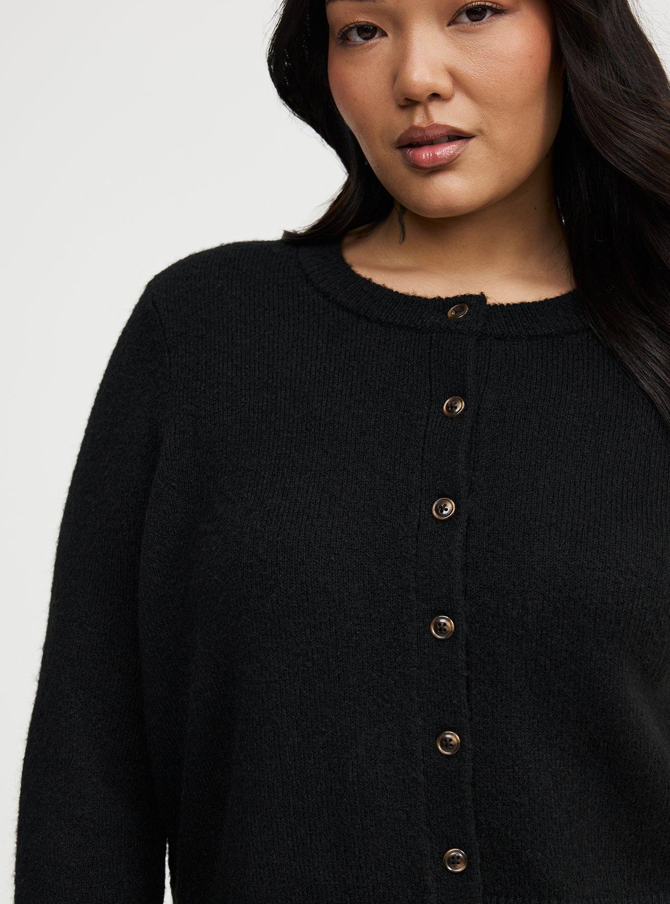Vegan Cashmere Cropped Cardigan, DEEP BLACK, alternate