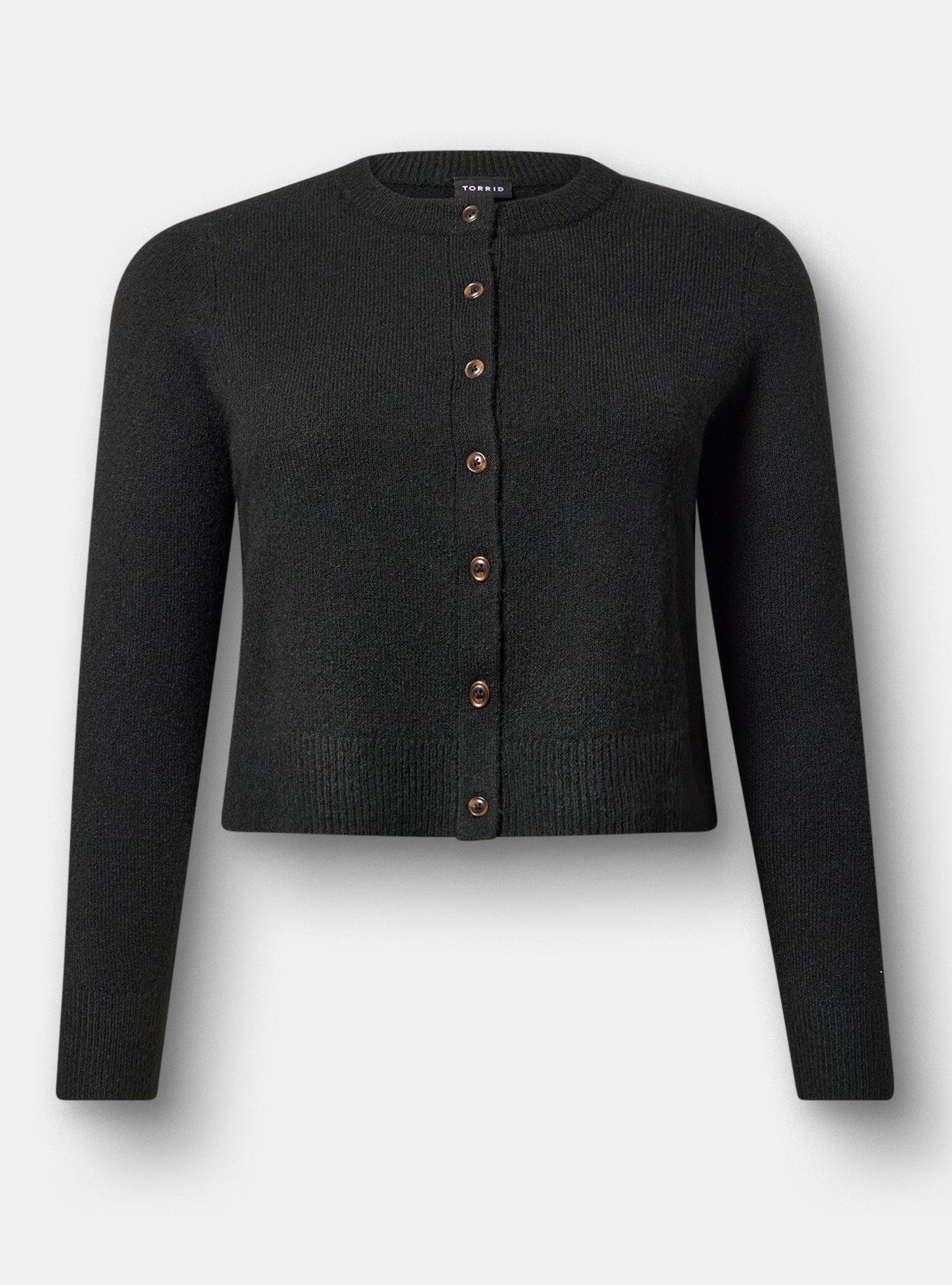 Vegan Cashmere Cropped Cardigan, DEEP BLACK, hi-res