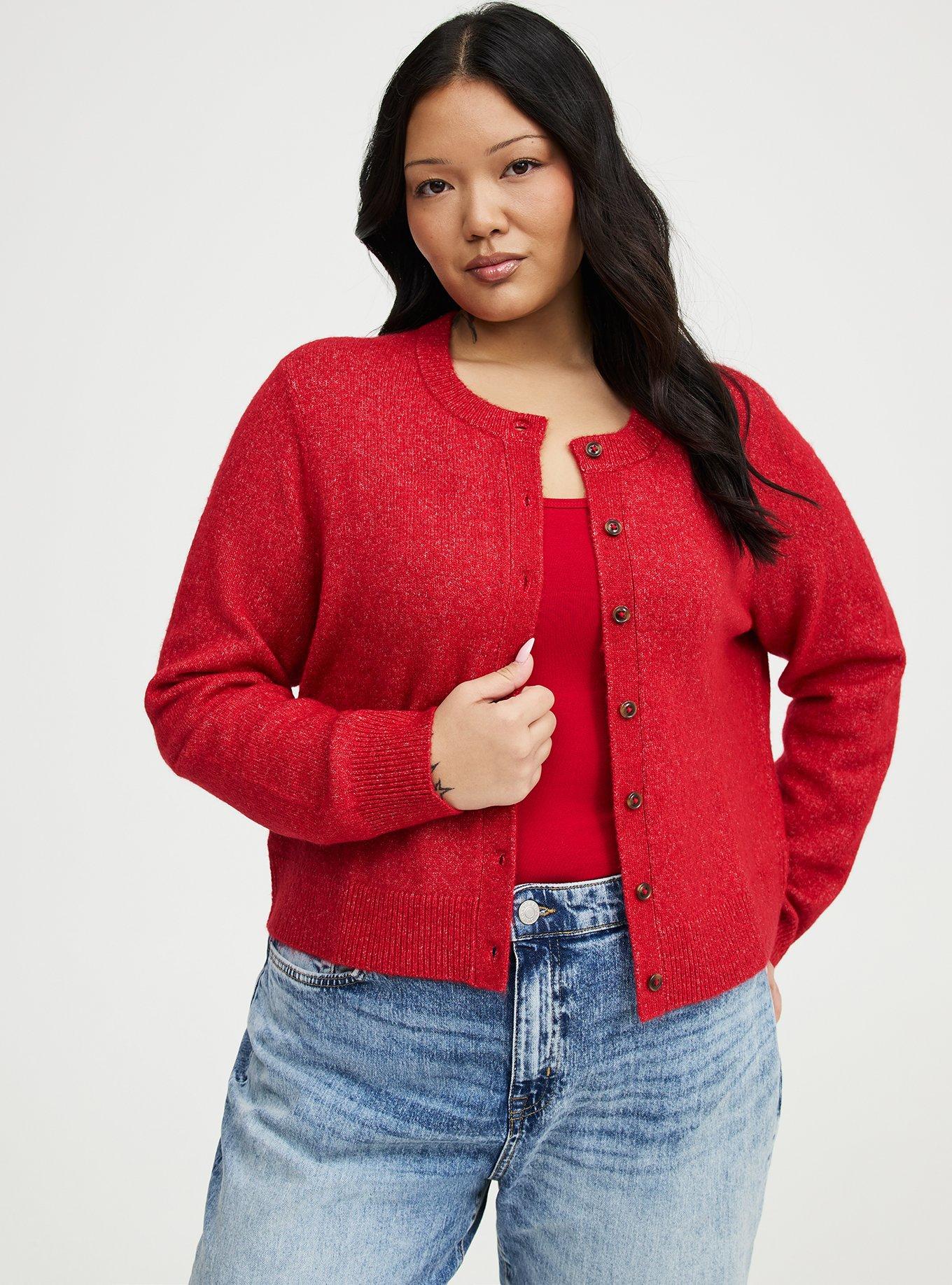 Vegan Cashmere Cropped Cardigan, JESTER RED, alternate